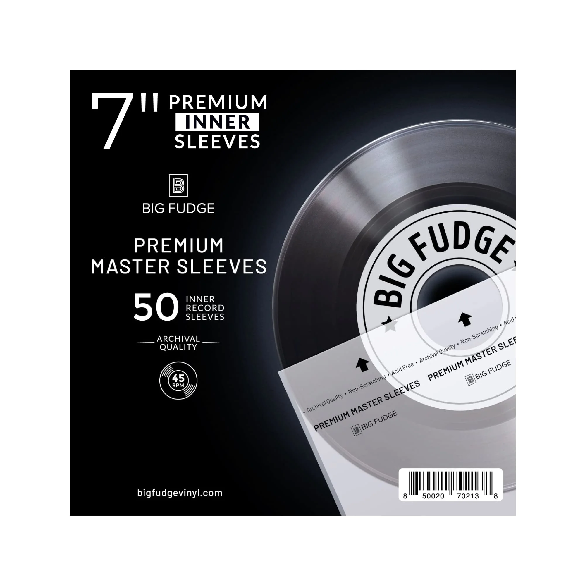 Big Fudge Vinyl Record Premium Inner Sleeves 3 Ply with Anti-Static Rice Paper 7” 50 Pack