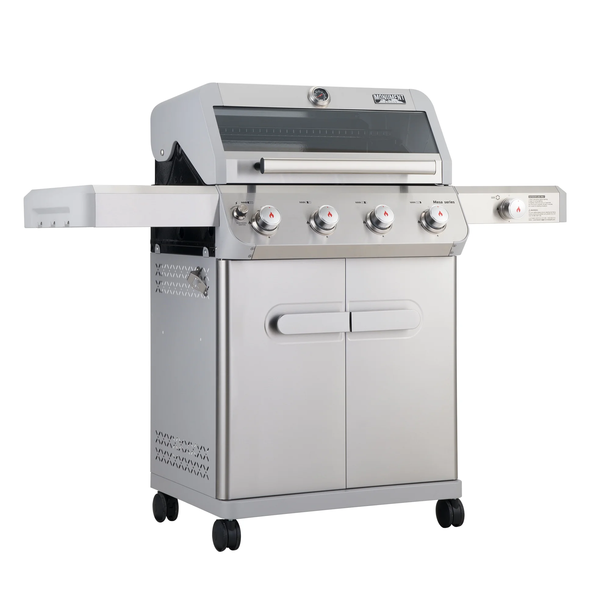 Mesa 4-Burner Propane Gas Grill in Stainless Steel with Clear View Lid, Side Burner and LED Controls