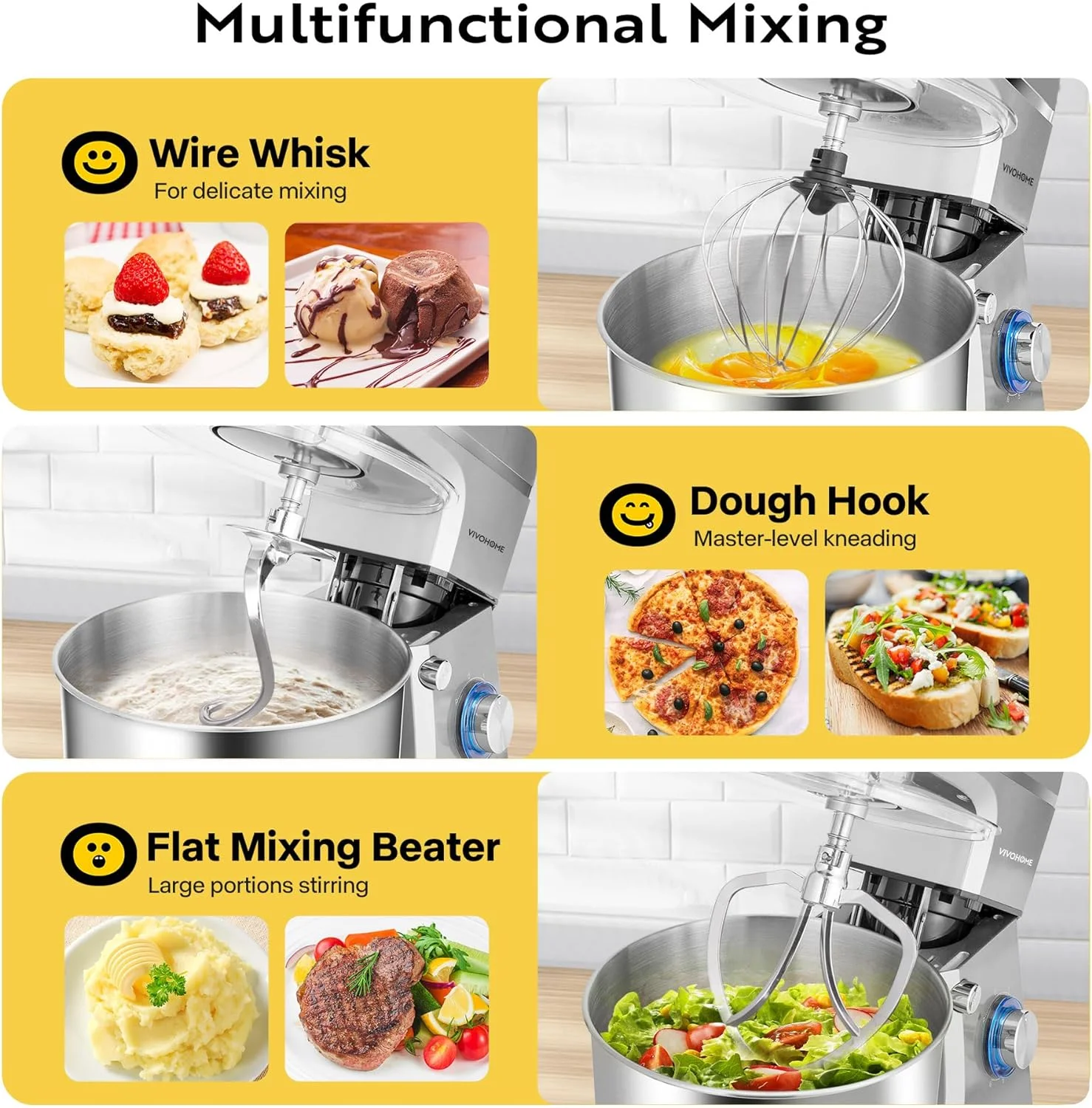 SPECSTAR 7.5 Quart Stand Mixer, 660W 6-Speed Tilt-Head Kitchen Electric Food Mixer with Beater, Dough Hook, Wire Whip, and Egg Separator, Silver