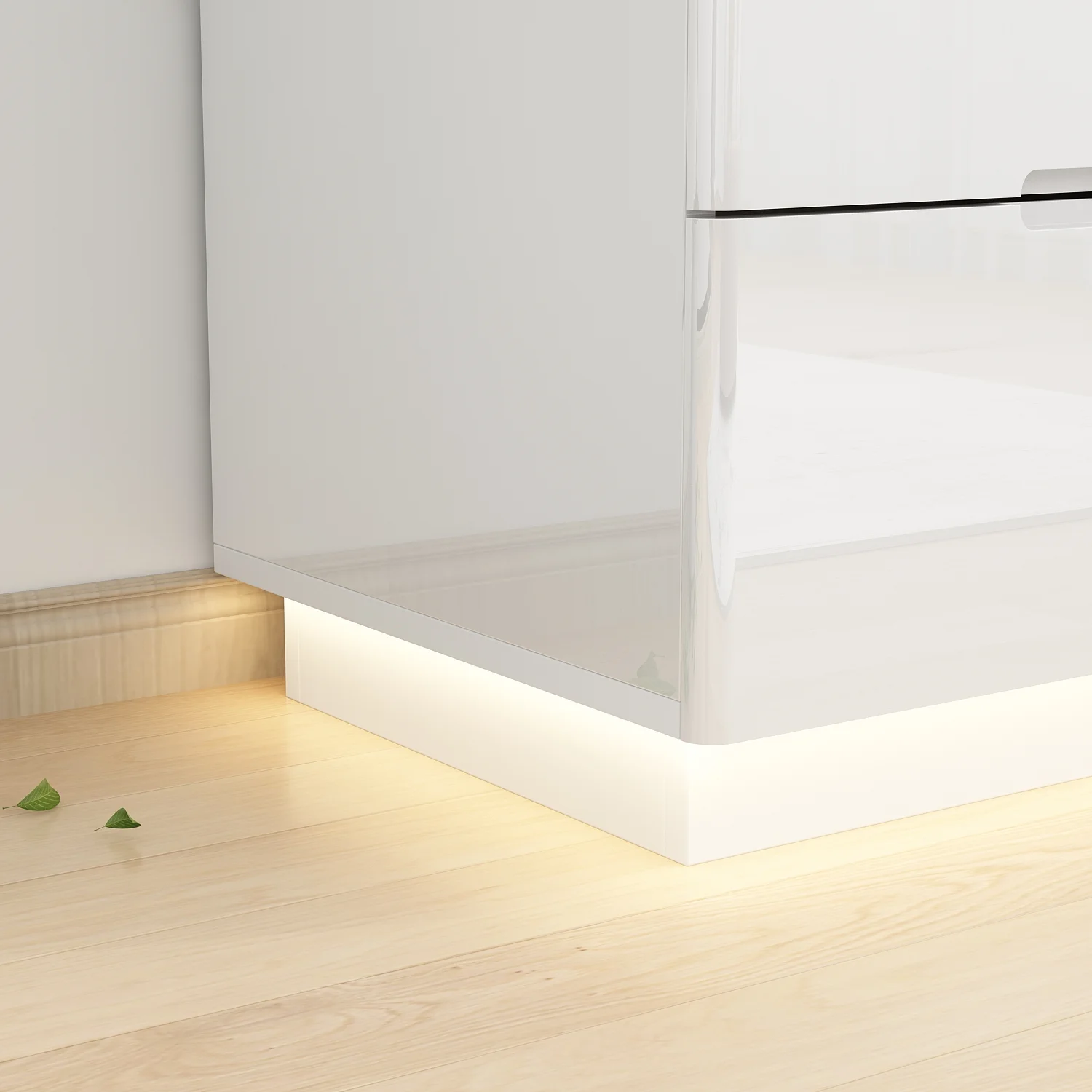 OXYLIFE 5 Drawer Dresser Chest with LED Light for Bedroom and Living Room, White Glossy Finish