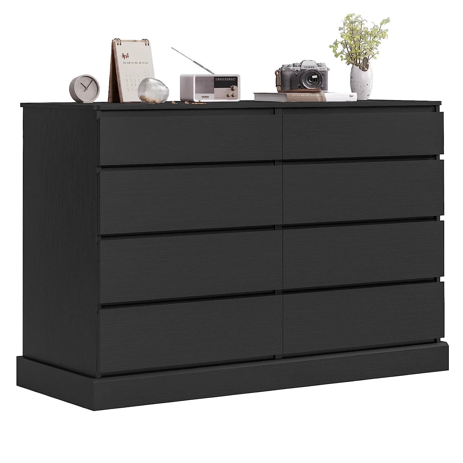 8 Drawers Double Dresser Wooden Black Dresser Chest of Drawers for Bedroom, Large Storage Cabinet for Home Living Room