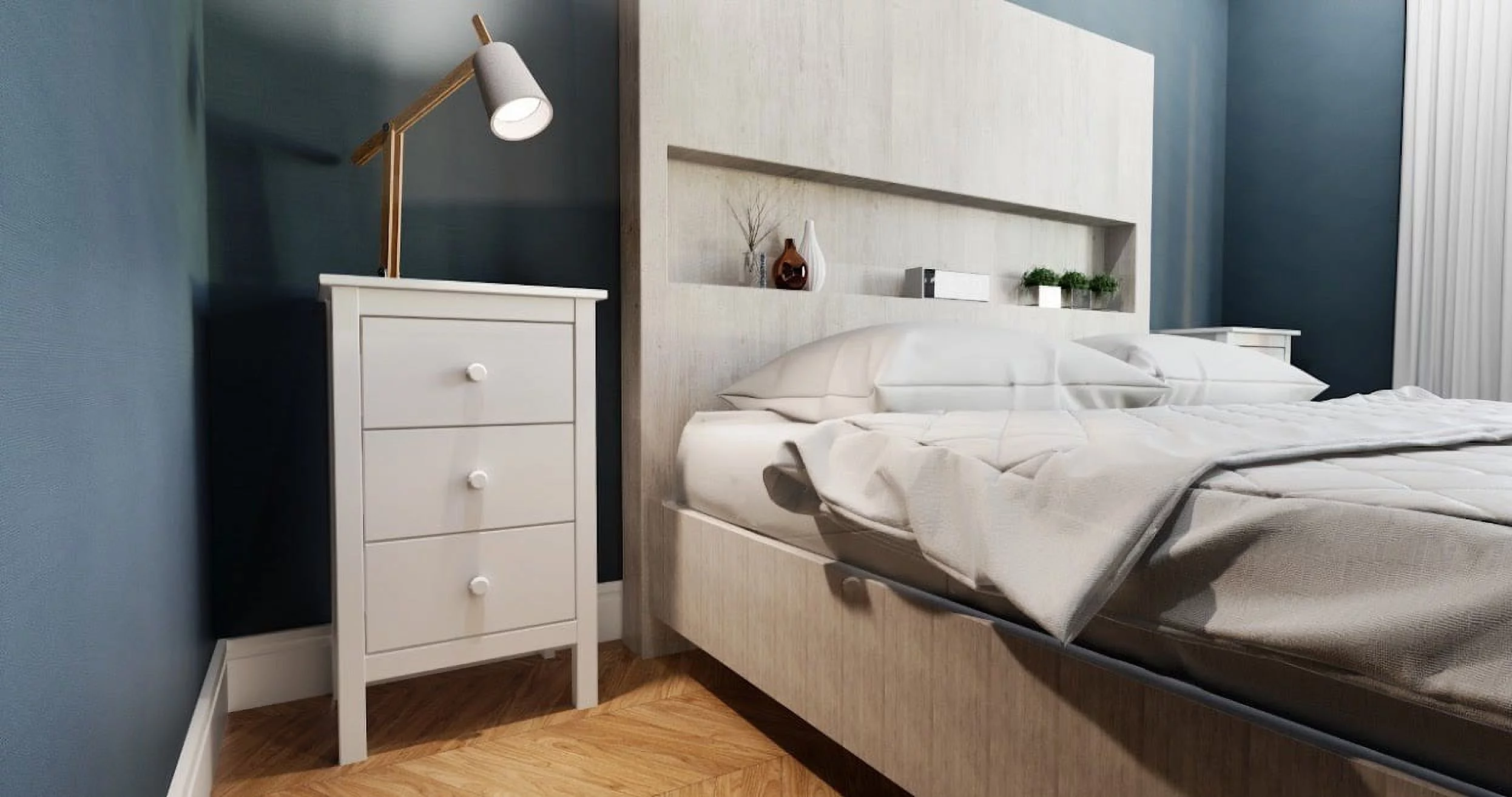 Extra Tall Nightstand for Bedroom with 3 Deep Storage Drawers White