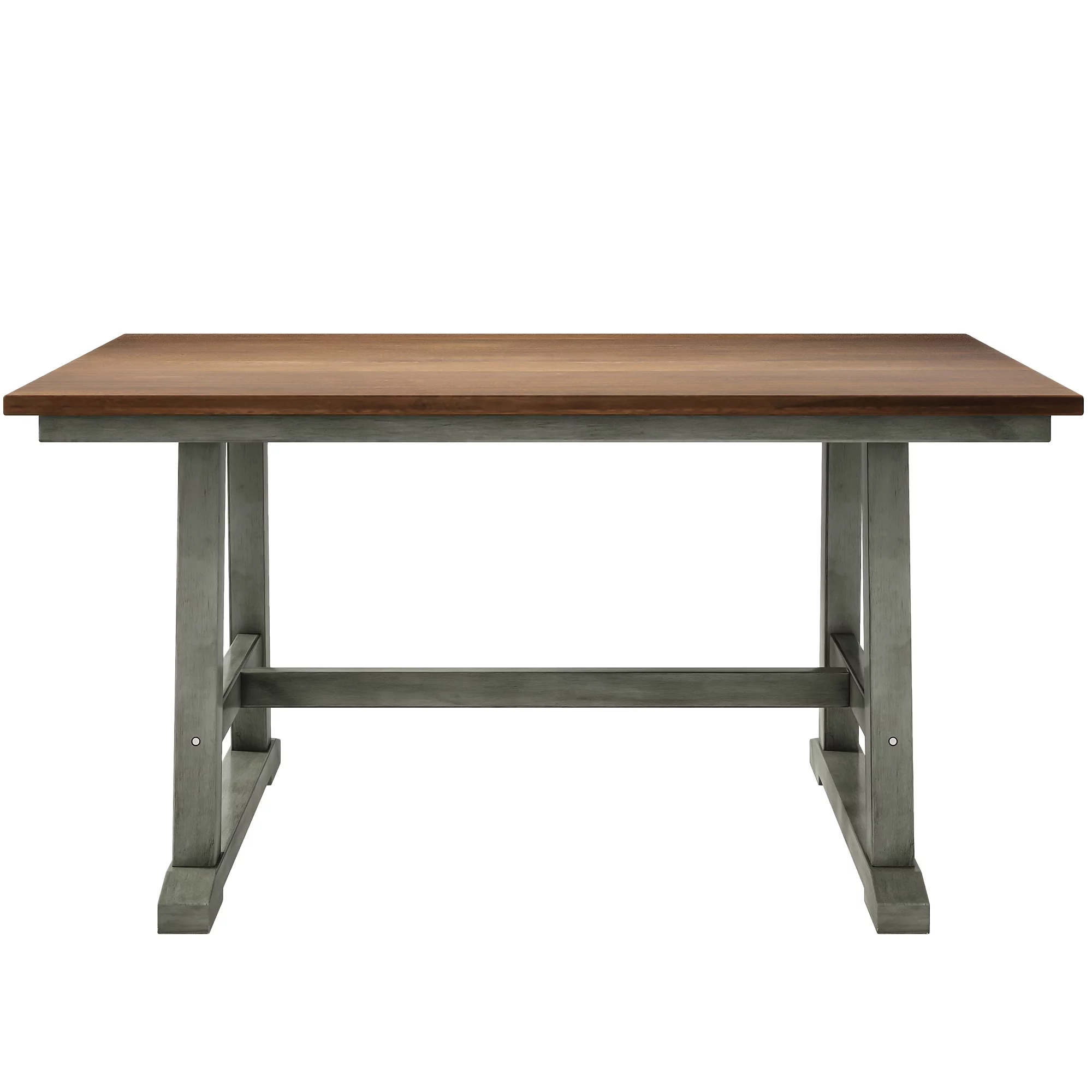 Churanty Wood Farmhouse Dining Table Set for 6 Kitchen Rectangle Table with Long Bench and 4 Dining Chairs, Walnut+Gray