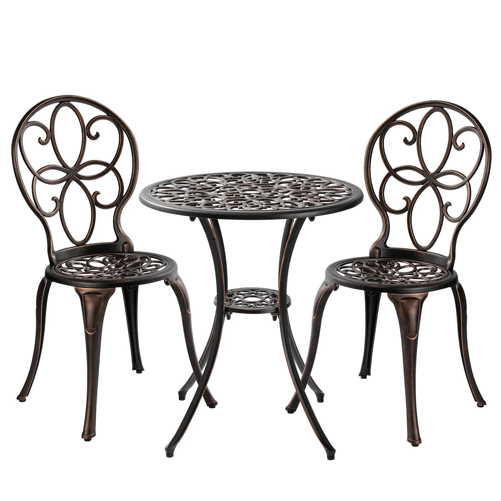 PATIO-IN 3 Piece Outdoor Bistro Set Cast Aluminum Patio Table and Chairs Set of 2 with Umbrella Hole,Metal Patio Furniture Set for Garden,Bronze