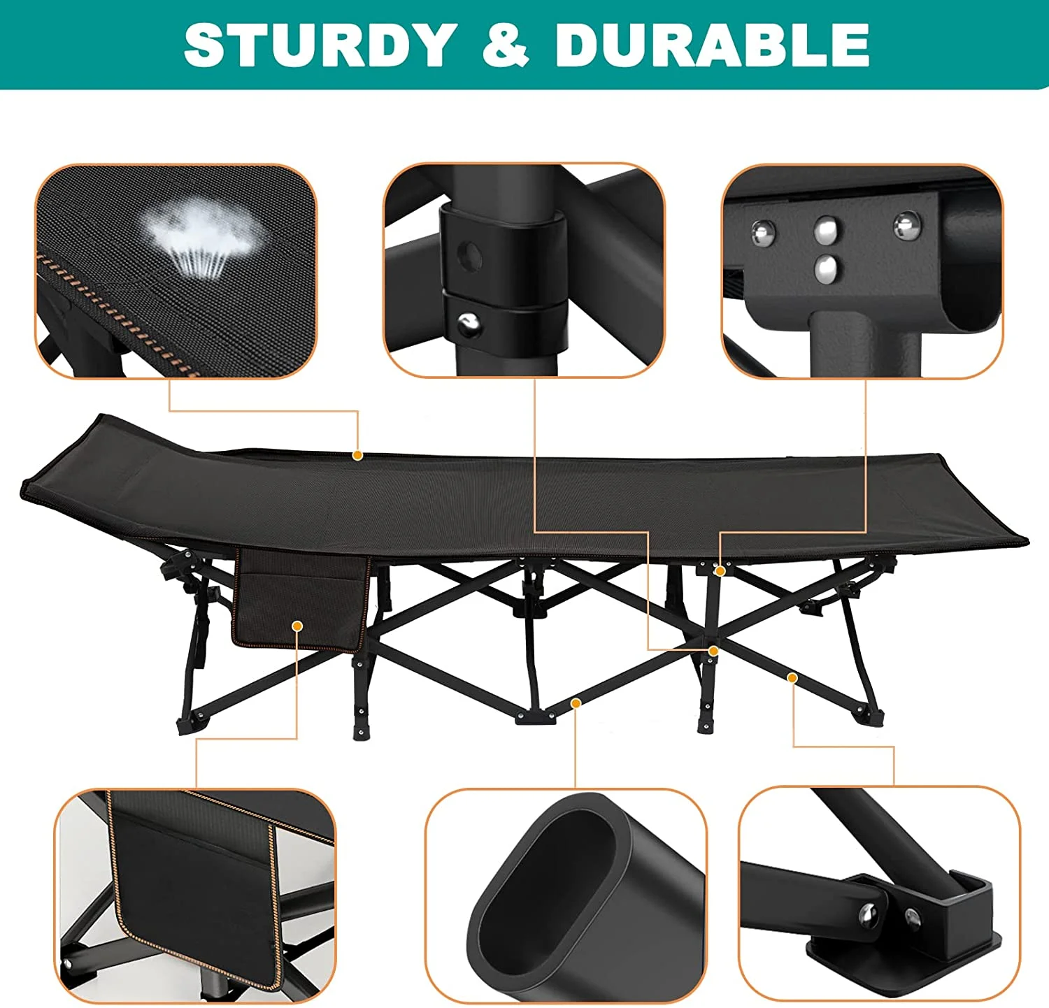 ABORON Oversized XL Folding Sleeping Cots for Adults, 900lb Loading Double-Layer 1200D, Heavy Duty Guest Bed W/Mattress & Carrying Bag