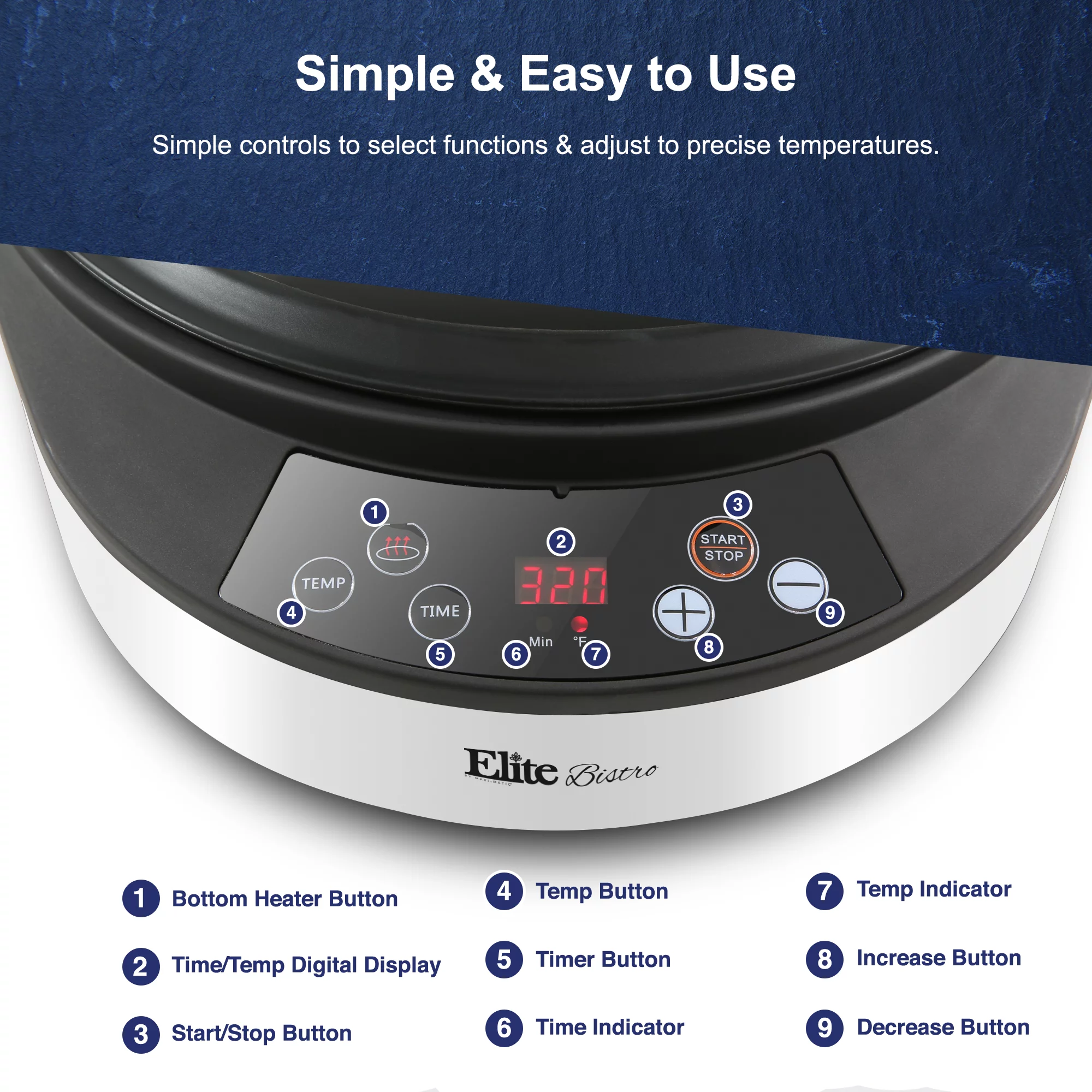 Elite Gourmet EAF5002W Clamshell Air Fryer Dual Heating Oil-Less Healthy Cooker with 5Qt. Capacity,1500-Watts, White