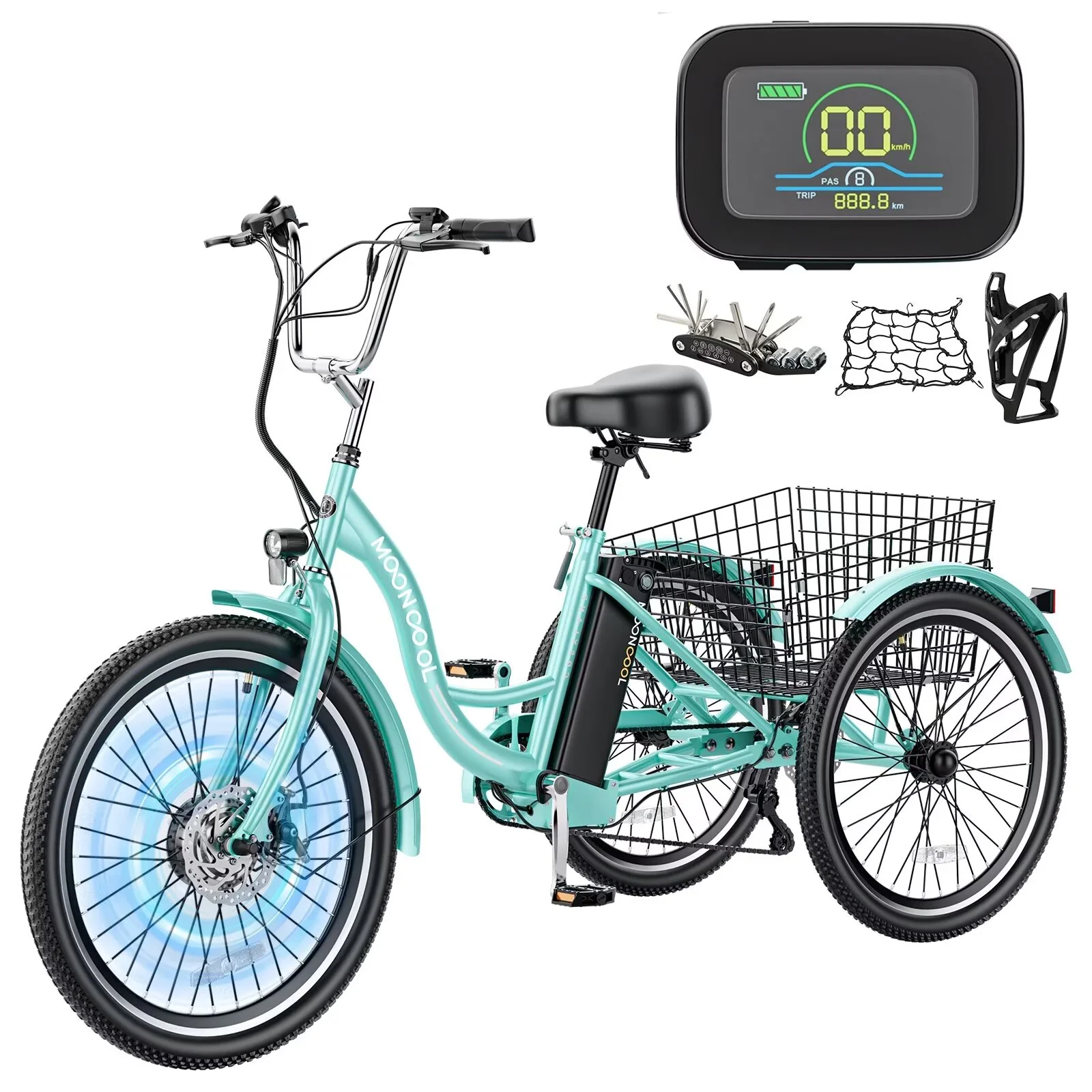 MOPHOTO Electric Trike for Adults Seniors, 26''/24'' 500W 48V 14.5AH Electric Tricycles for Women, 3 Wheel Electric Bike with Big Basket & Led Headlamp, Maximum Speed 16 miles/h, Range 30-45 miles