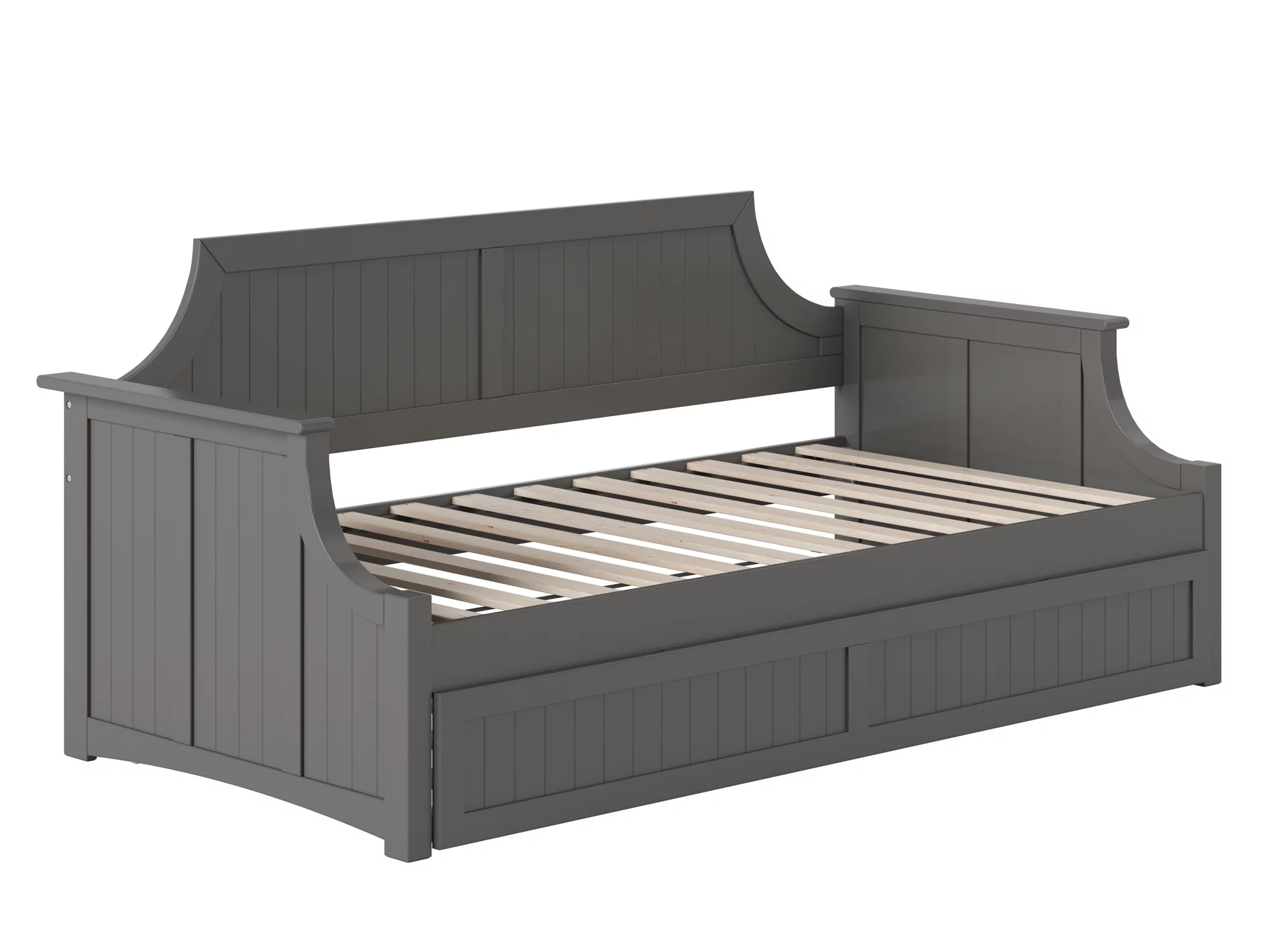 AFI Twin Daybed with Twin Trundle Roll Out Guest Bed in Solid Wood Cambridge Design, Grey
