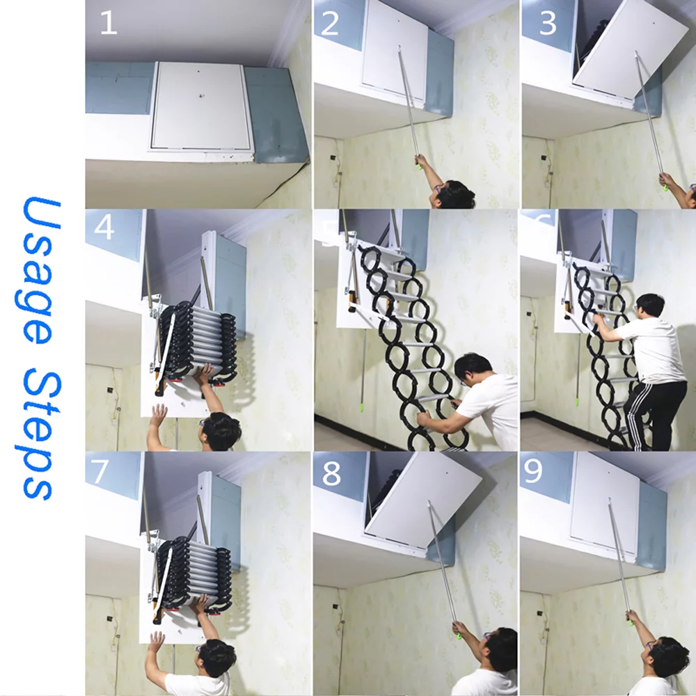 INTSUPERMAI Side Mounted Attic Loft Ladder Stairs Extension Ladder 11 Steps Al-Mg Alloy White