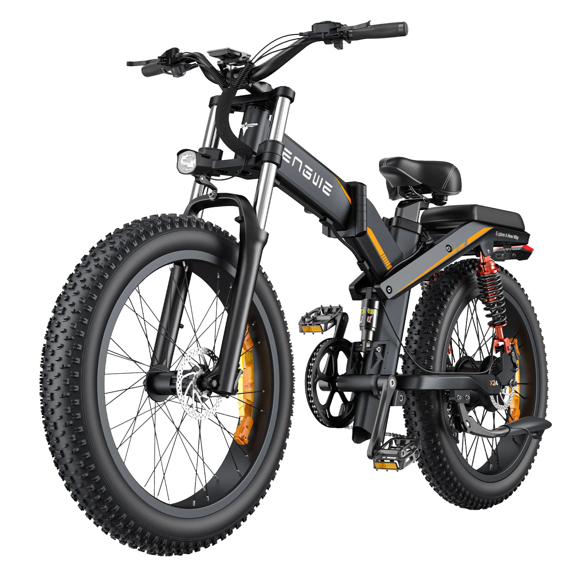 ENGWE X24 Folding Electric-Bike Adults-，1200W Peak ,29.2A Dual Batteries ENGWE-Ebike 24'' Fat Tire  Electric Mountain Bike, 8-Speed Triple Suspensions All-Terrain (Black)