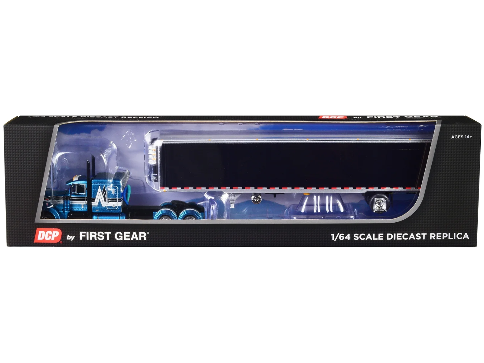 First Gear DCP 1/64 Blue Peterbilt 379 w/ 63'' Flattop Sleeper & Black 53' Utility Reefer Trailer 60-1730