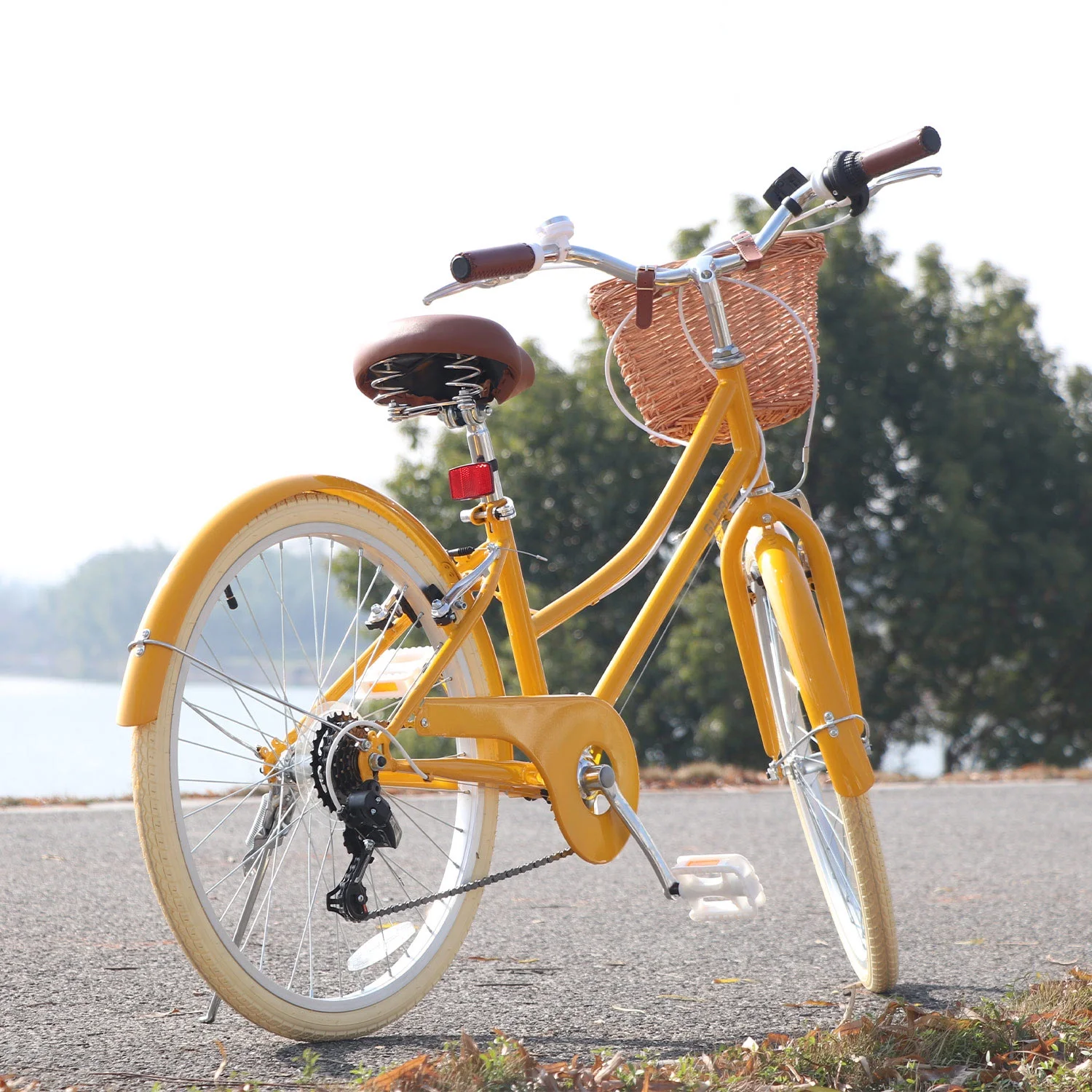 Glerc 24 inch Girls Cruiser Bike 6-Speed Women's Hybird Bicycle for Ages 7-11 Years,Yellow