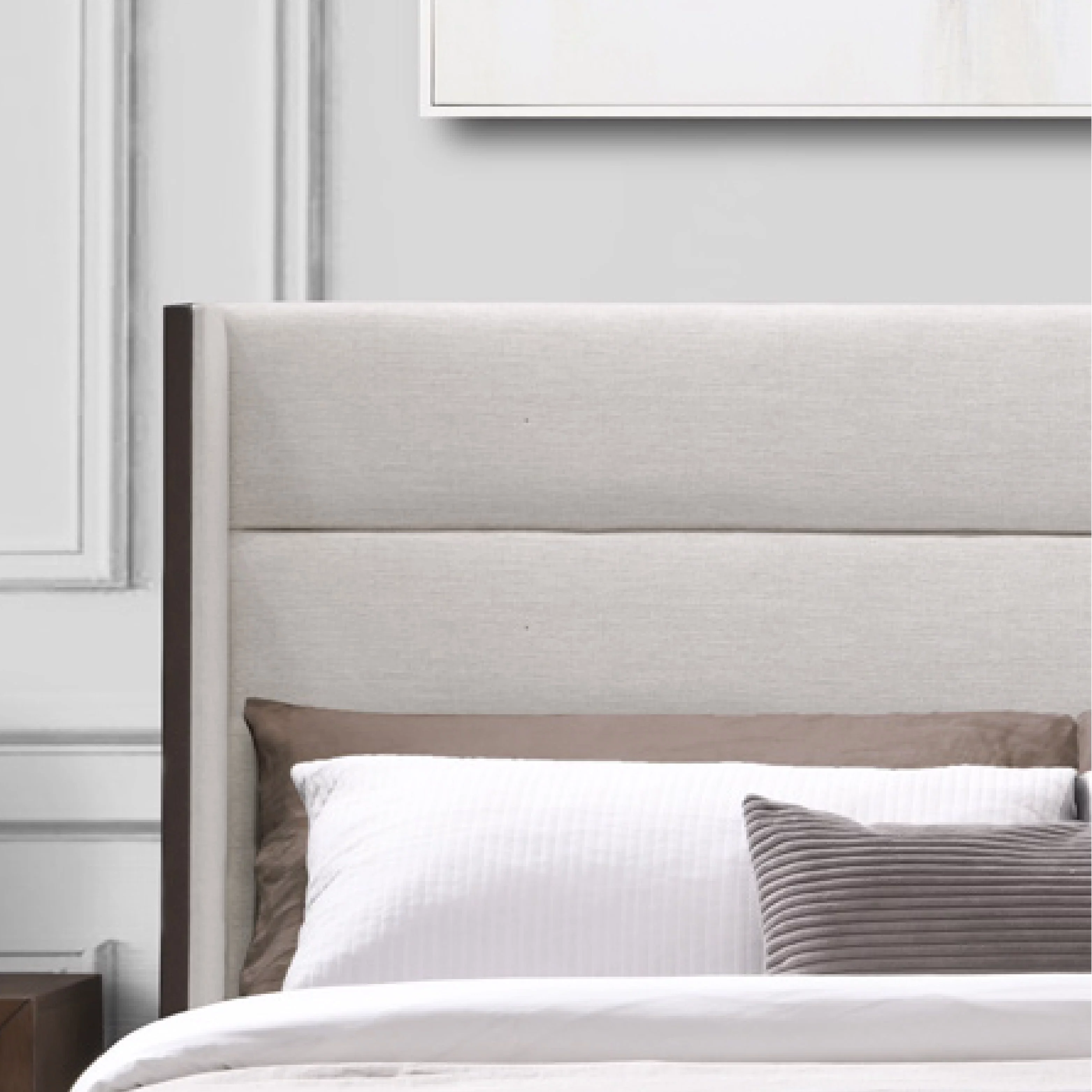 DG Casa Thomas Wingback Channel Queen Bed Frame - Stylish Upholstered Bed Frame Queen | Easy Install Queen Bed Frame with Headboard and Wooden Slat Support Included | No Box Spring Required