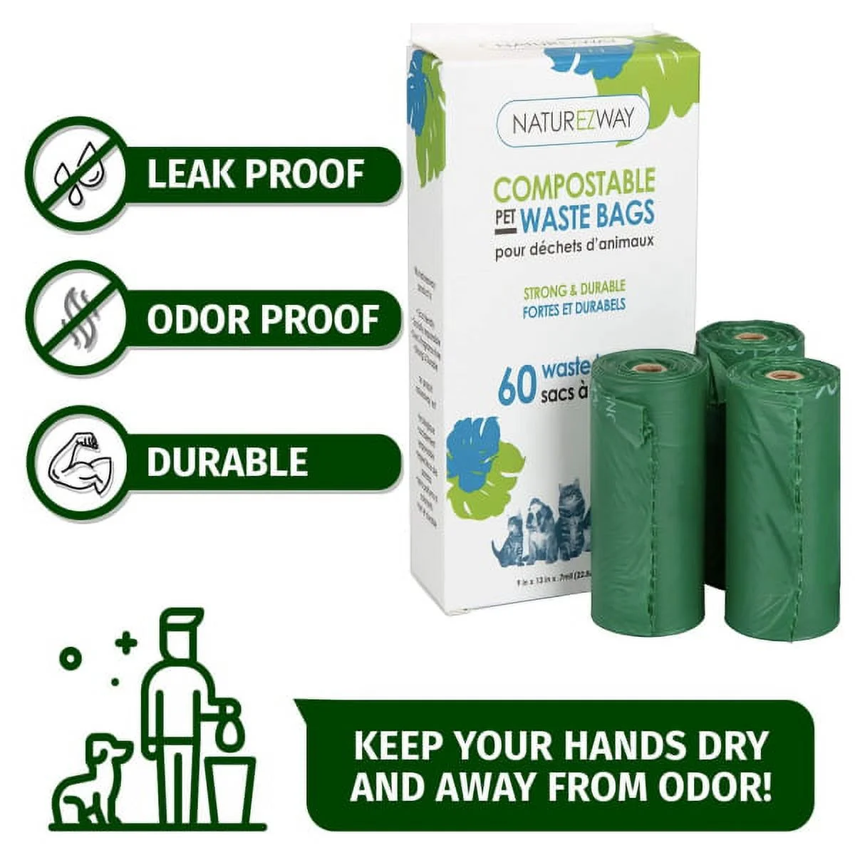 100% Compostable - NatureZway’s 360 Count, 6 Packs of Pet Waste Bags,Unscented, Durable, Leak Proof, Heavy Duty Go Green Keep Your Furry Friend and the Environment Happy 3 lbs