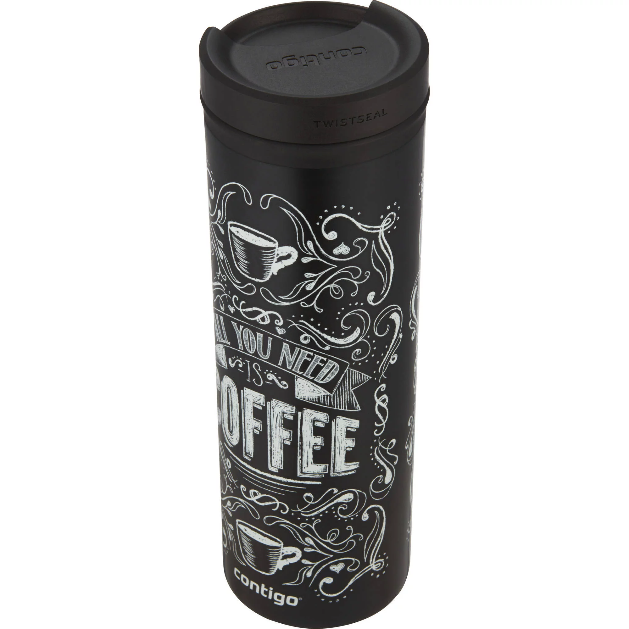Contigo Stainless Steel Travel Mug with TWISTSEAL Lid Black All You Need Is Coffee, 20 fl oz.