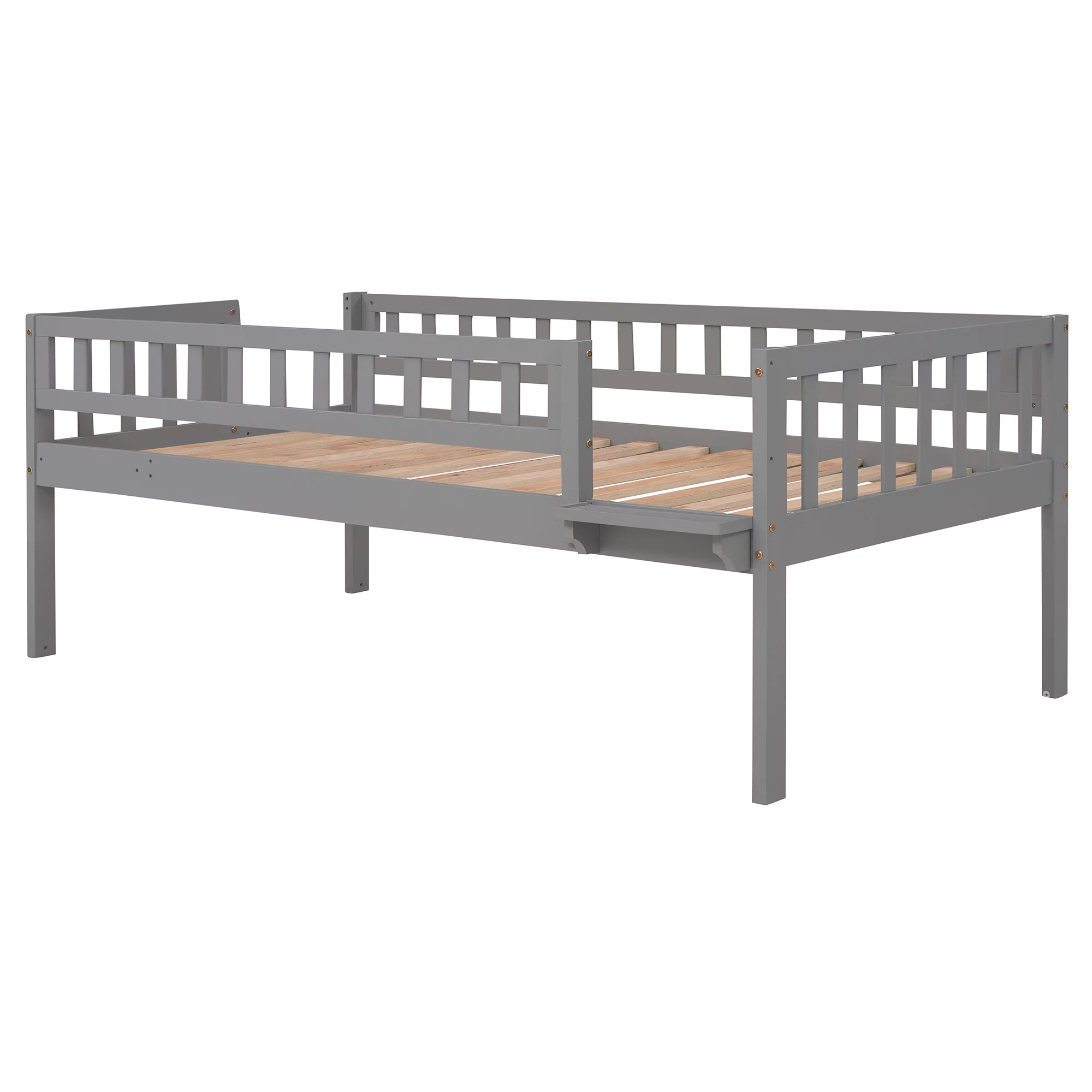 Bellemave Triple Bunk Bed with Slide, Wood Twin over Twin over Twin 3 Bunk Bed with 2 Built-In Ladders, Convertible Triple Beds for Kids, Teens, Boys & Girls (Gray)