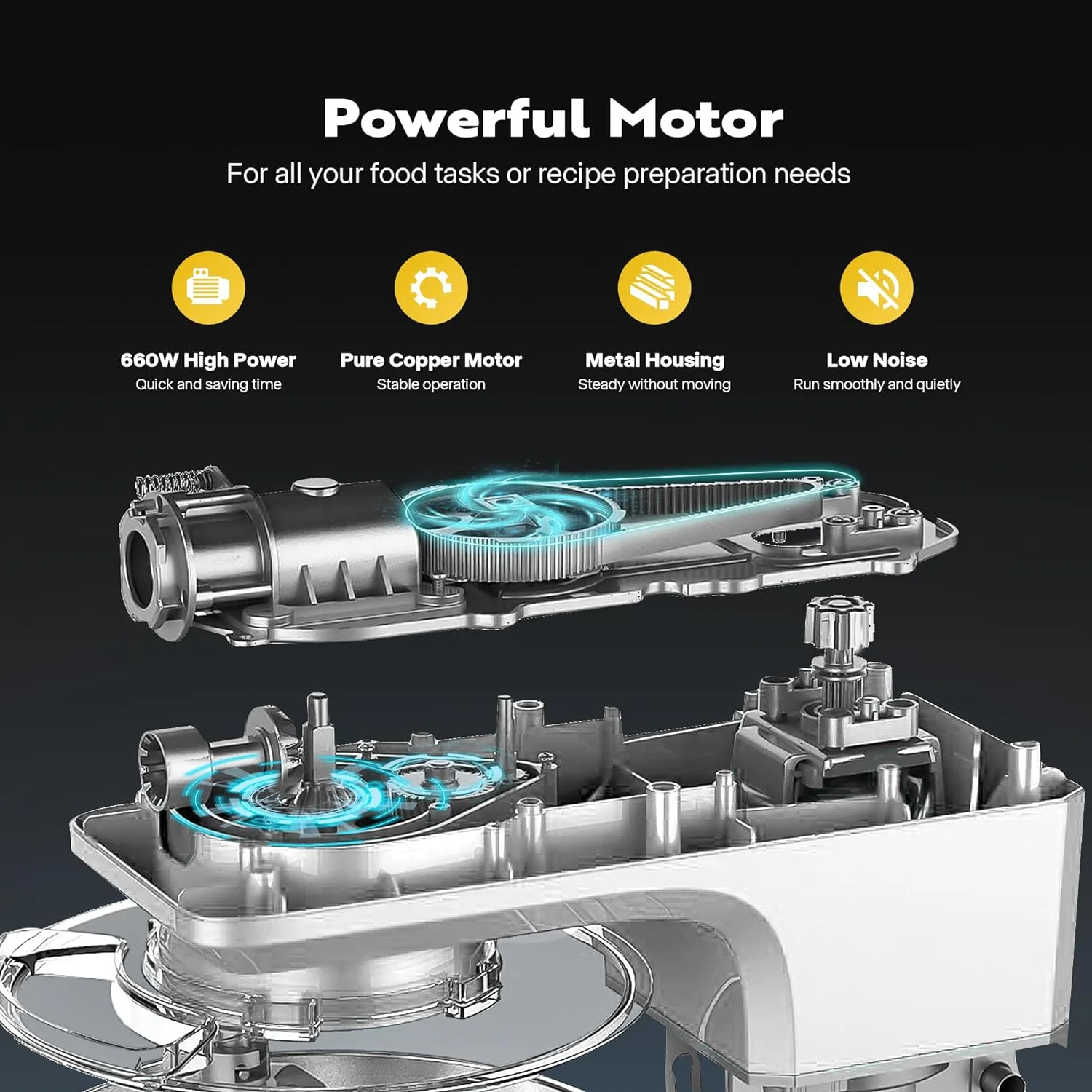 SPECSTAR 7.5 Quart Stand Mixer, 660W 6-Speed Tilt-Head Kitchen Electric Food Mixer with Beater, Dough Hook, Wire Whip, and Egg Separator, Silver