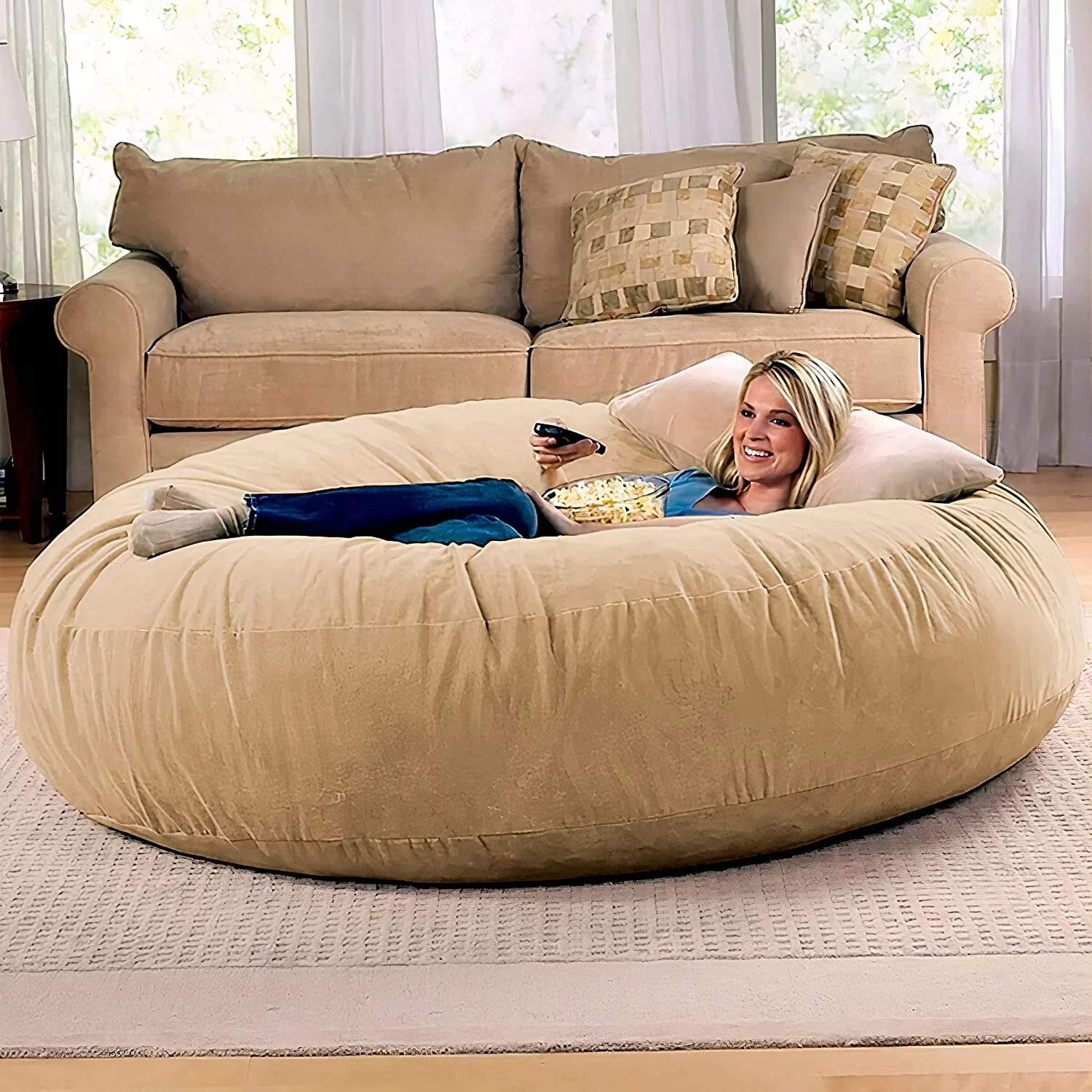 Jaxx 6 Foot Cocoon Large Bean Bag Chair for Adults, Camel