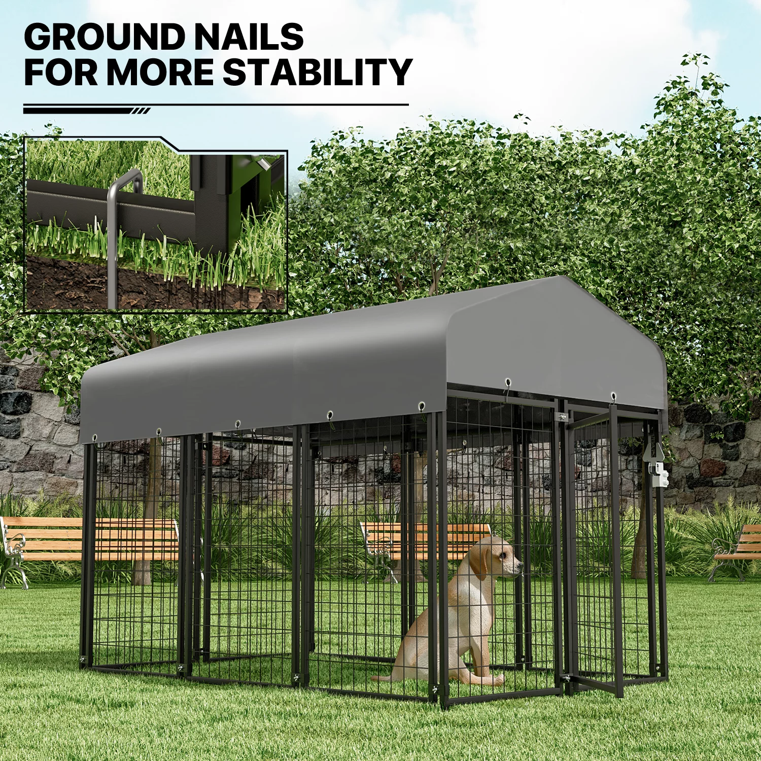 MoNiBloom 4ft x 6.25ft x 4.50ft Heavy Duty Outdoor Dog Kennel with Waterproof Canopy, 10 Panels Expandable Dog Playpen with Latch, Dog Pen House Backyard Shelter