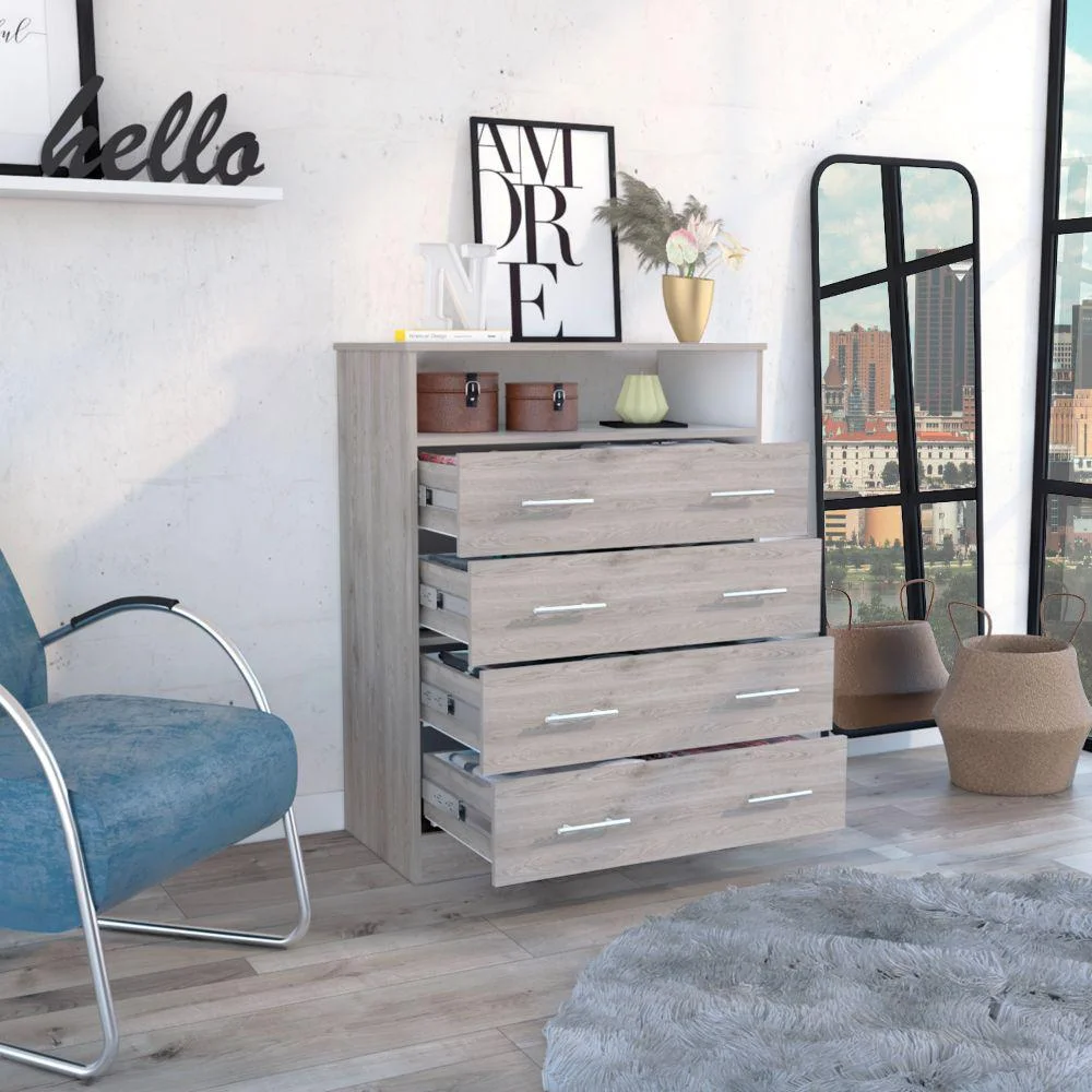 FM FURNITURE LLC Lagos Four Drawer Dresser ,Light Gray / White