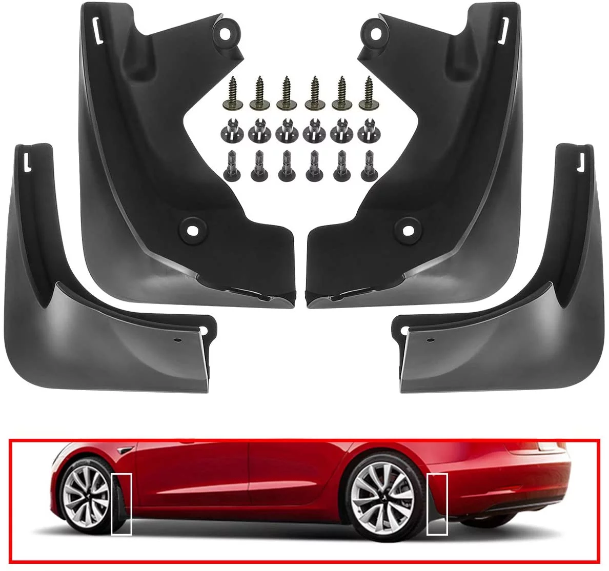 A-Premium Splash Guards Mud Flaps Mudguards Fender Compatible with Tesla Model 3 2016 2017 2018 2019 2020 2021 Front and Rear 4-PC Set