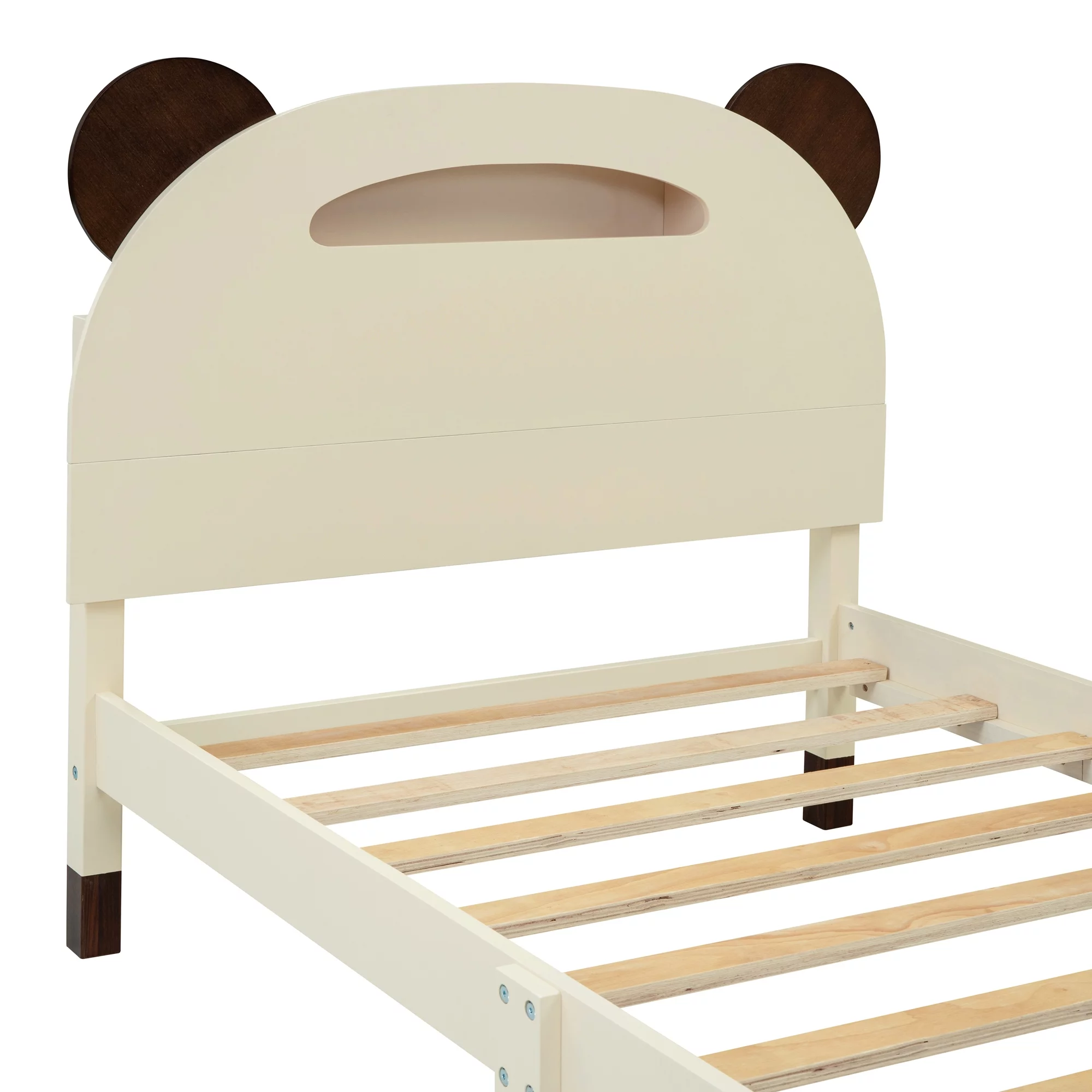 CoSoTower 3-Pieces Bedroom Sets Twin Size Bear-Shape Platform Bed with Nightstand and Storage Dresser,Cream+Walnut