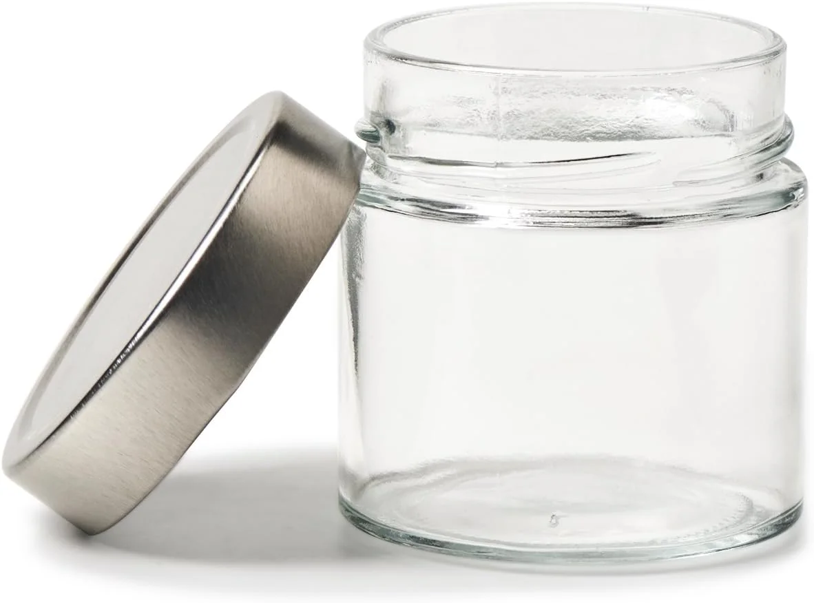 EZOWare 6oz Airtight Glass Jars with Brushed Silver Lids, Set of 6 Kitchen Clear Food Canister Storage Container for Yogurt, Jelly, Dessert, Honey, Jams, Sugar, Spices, and DIY Candles Decor