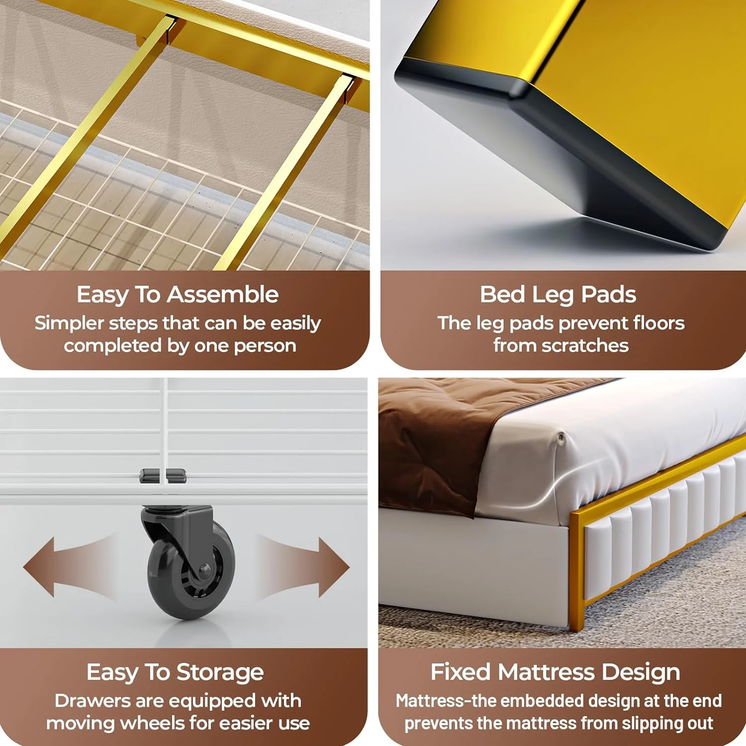 VIPLIVE King Bed Frame with Double Layer Faux Leather Upholstered Headboard and 4 Storage Drawers