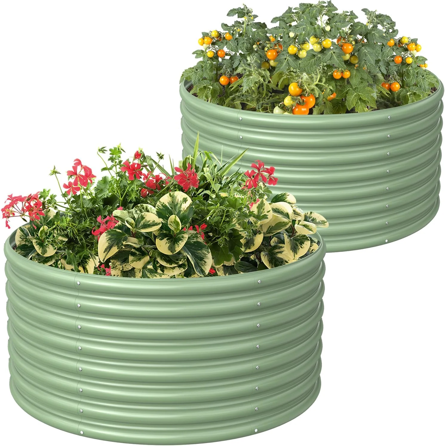 2-Pack 3FT(D) x2FT(H) Round Galvanized Raised Garden Bed Outdoor, Metal Raised Garden Beds for Flower, Raised Planter Box Outdoor for Herb, Vegetable-Light Green