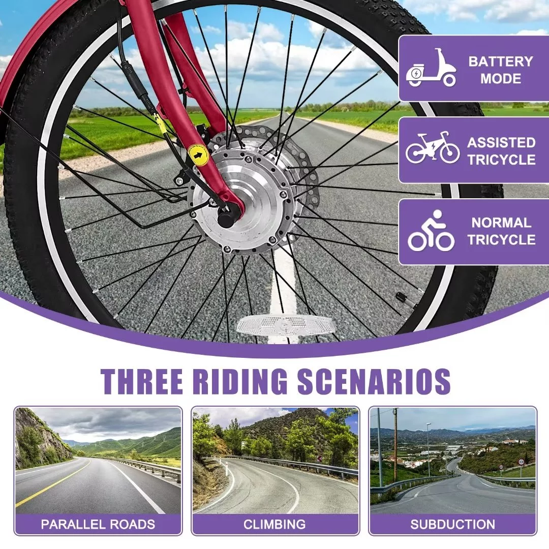 Docred 24 Inch Adult Electric Tricycles 3 Wheel Electric Bike, 15.5 mph 350W Electric Trikes for Seniors,7-Speed & 4 Adjustable Riding Modes Electric Tricycle with 36V Removable Lithium Battery,24Inch