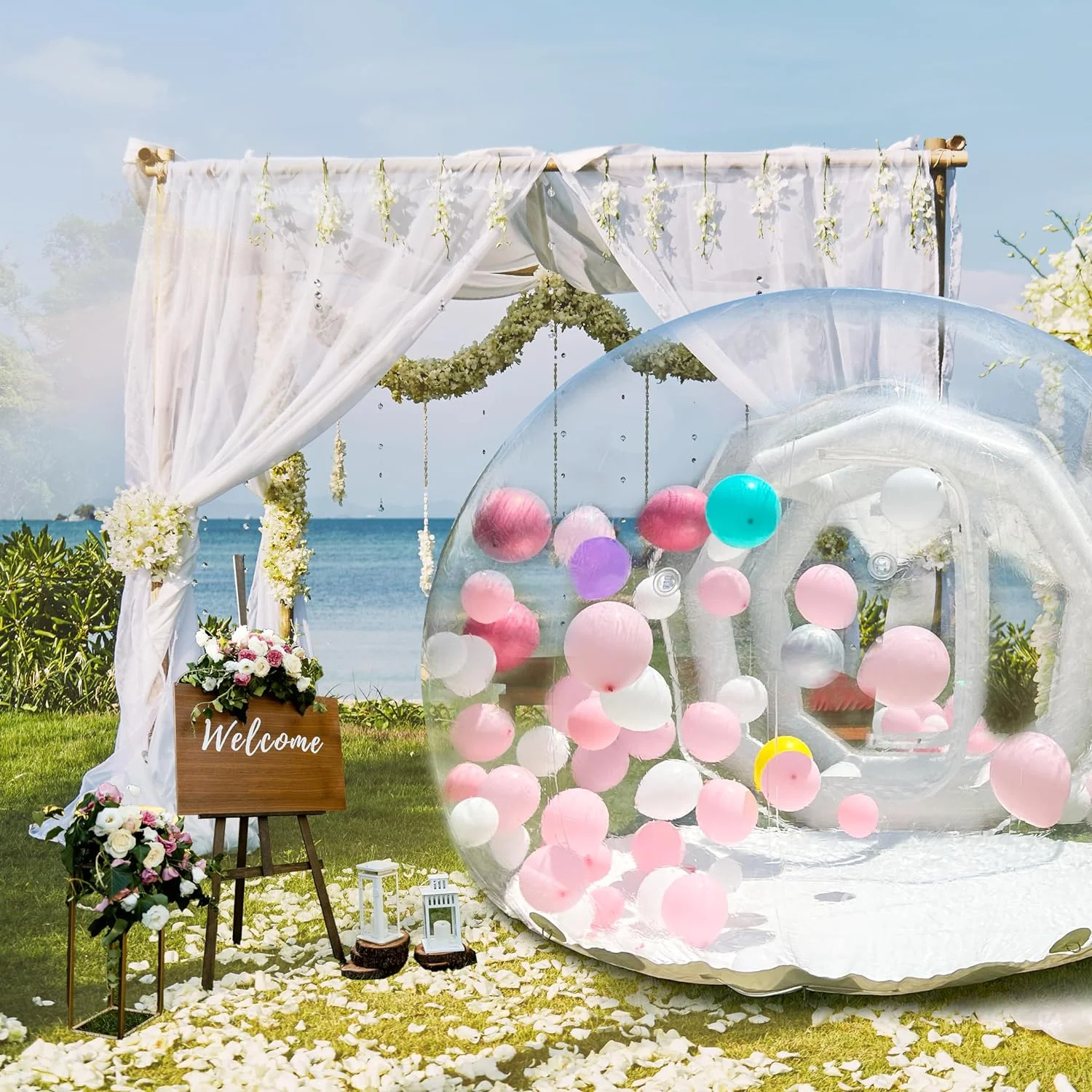 WARSUN Bubble House 10Ft Dome with Blower & Air Pump 100% PVC Inflatable Bubble House for Party Balloons Birthday Wedding Party Business Clear Bubble Tent 6.76Ft Tunnel