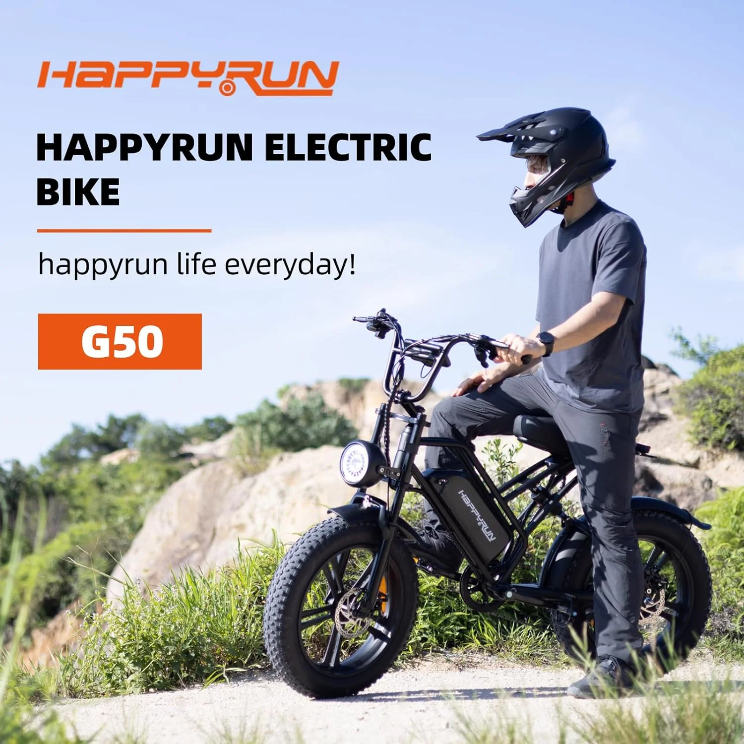 HAPPYRUN 750W Moped Style Electric Bike | Adult eBikes - 48V 18Ah Removable Battery | 60+ Mile Range / 3 Pedal-Assist Levels