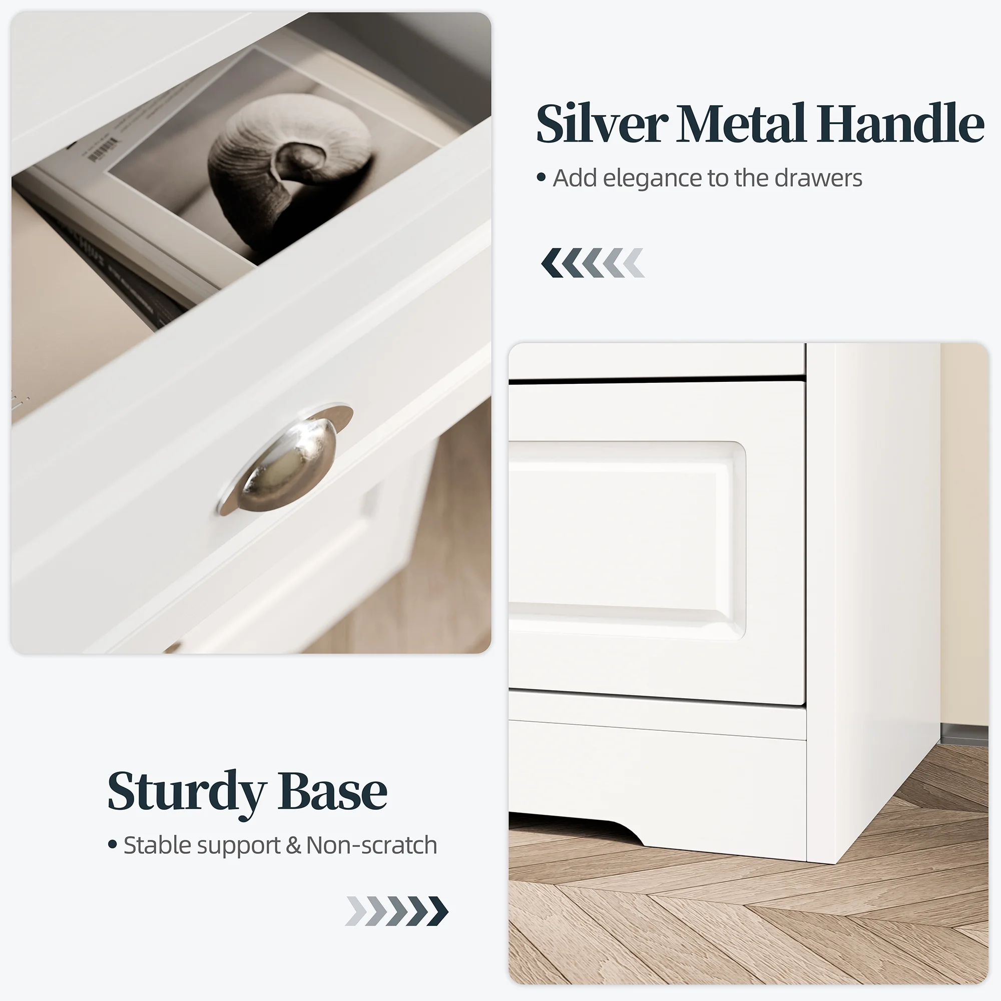 Walsunny 6 Drawer Double Dresser White Wooden Wide Chest of Drawers with Metal Handles Storage Organizer Dresser Nursery Dresser for Living Room Hallway