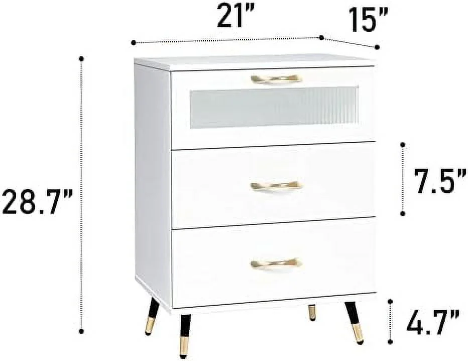 HBBOOMLIFE White Nightstand Modern 3 Drawer Nightstands  Bedroom Dresser Accent Bedside Cabinet End Side Table Modern Night Stand Perfect for Bedroom Living Room Accessories White (White