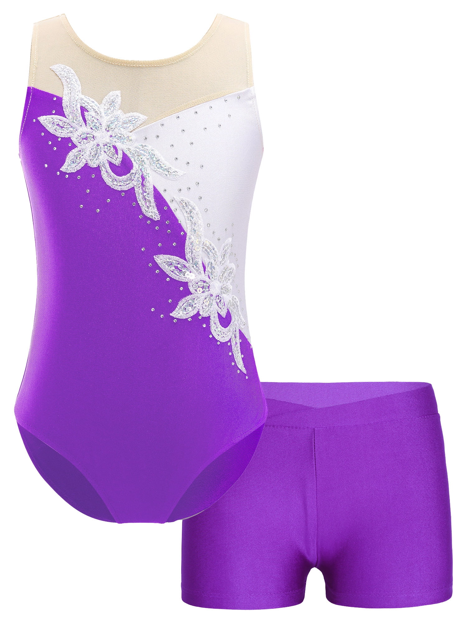 iiniim Kids Girls 2 Pieces Ballet Dance Outfits Gymnastics Leotard with Booty Shorts 4-14 Purple 6
