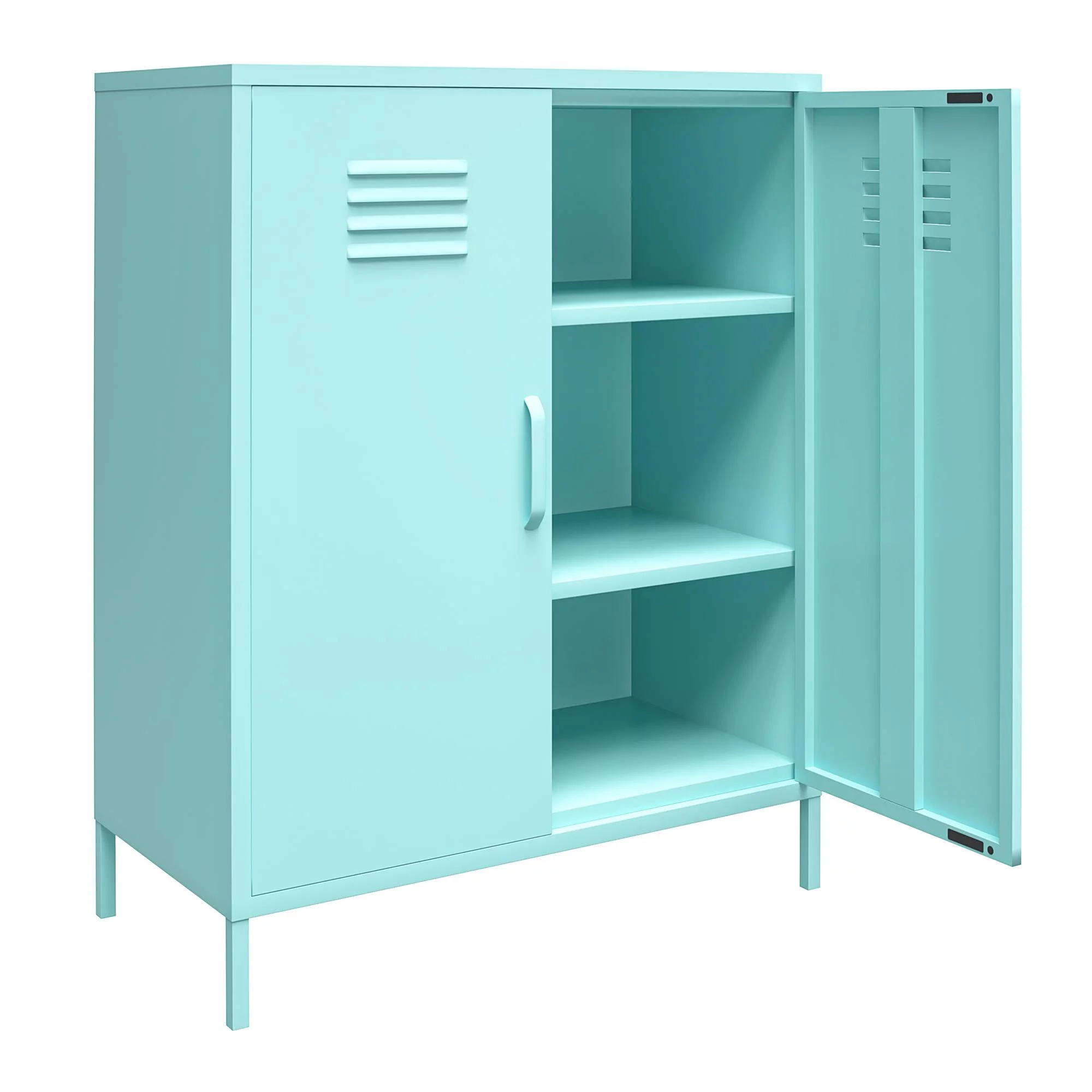 Novogratz Cache 2 Door Metal Locker Style Storage Accent Cabinet, Mint