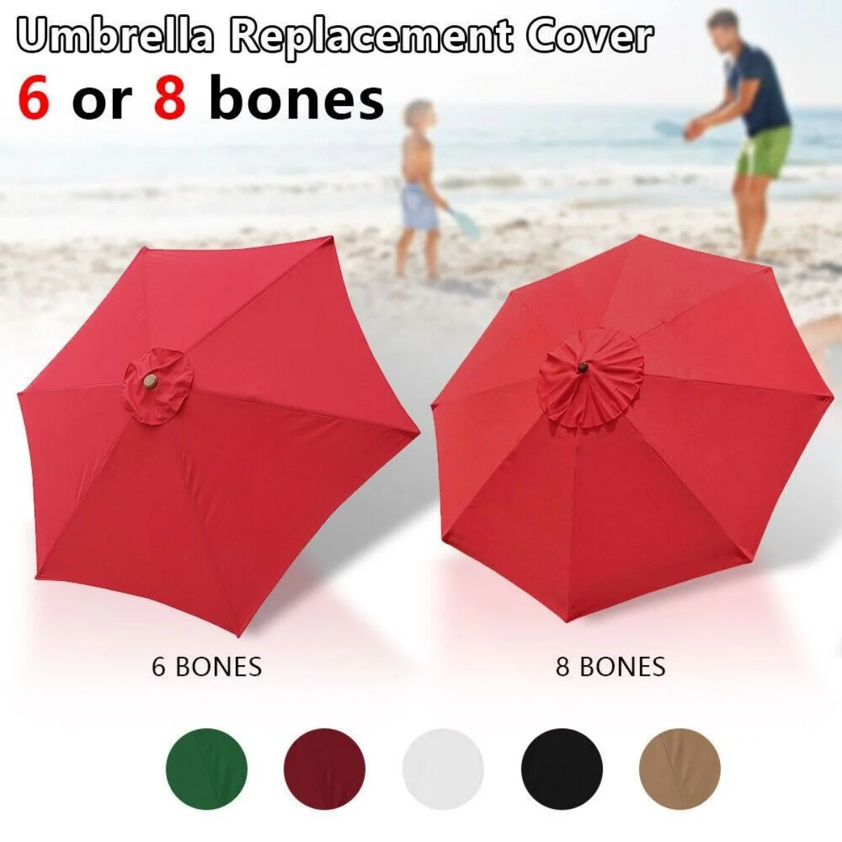 WSYW 10 FT Umbrella Canopy Replacement 8 Ribs Outdoor Patio Table Market Yard Top Cover (Canopy Only) Black