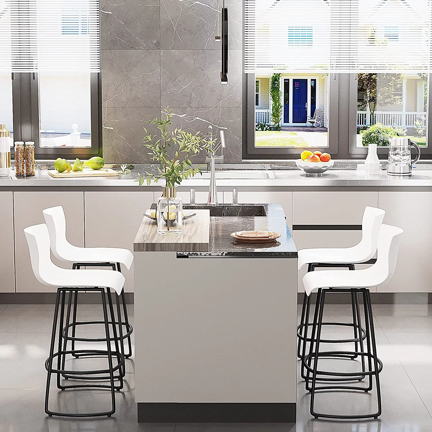 ONKER Bar Stools Set of 4 Bar Stools Counter Height Bar Stools Modern Swivel Bar Stools Bar Chairs with Back Plastic 26