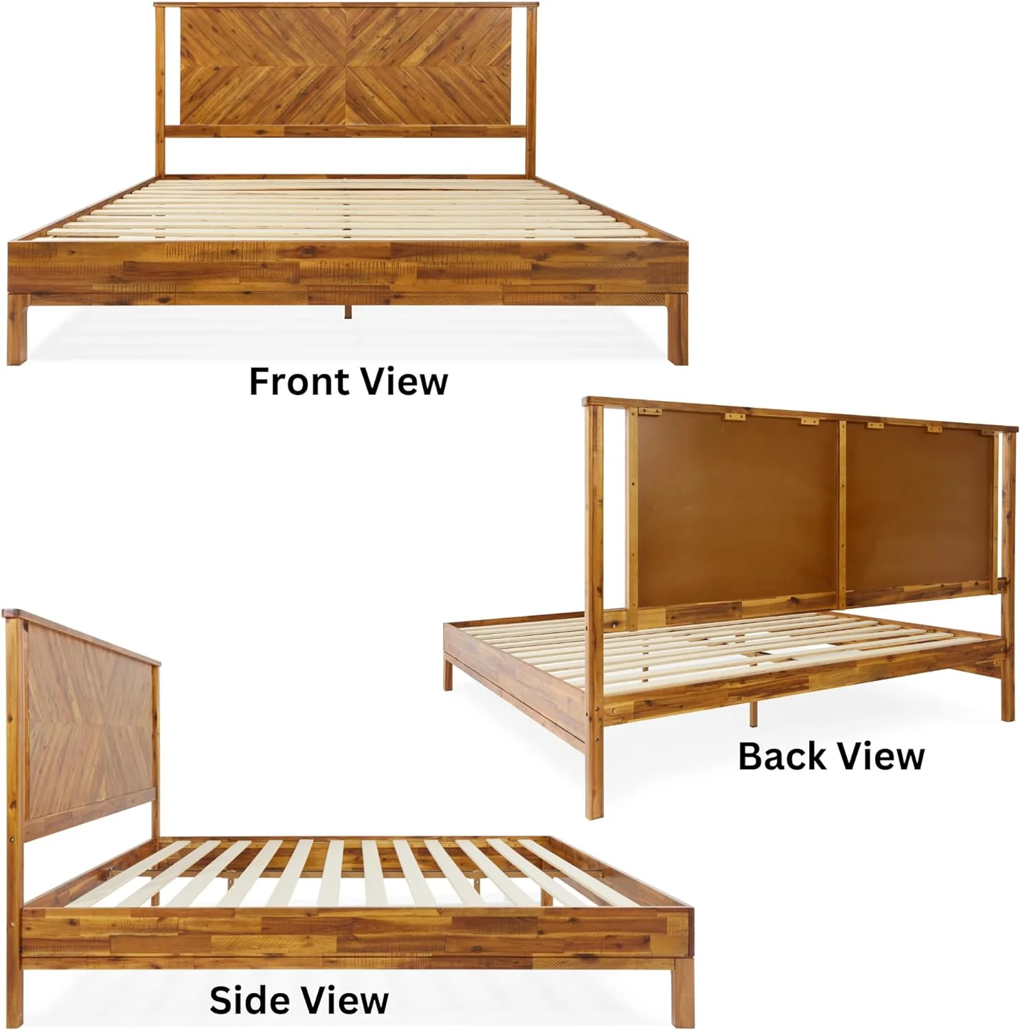 Bme King Size | Vivian 79x82x14in Deluxe Bed Frame with Headboard, Rustic Style, Solid Acacia Wood