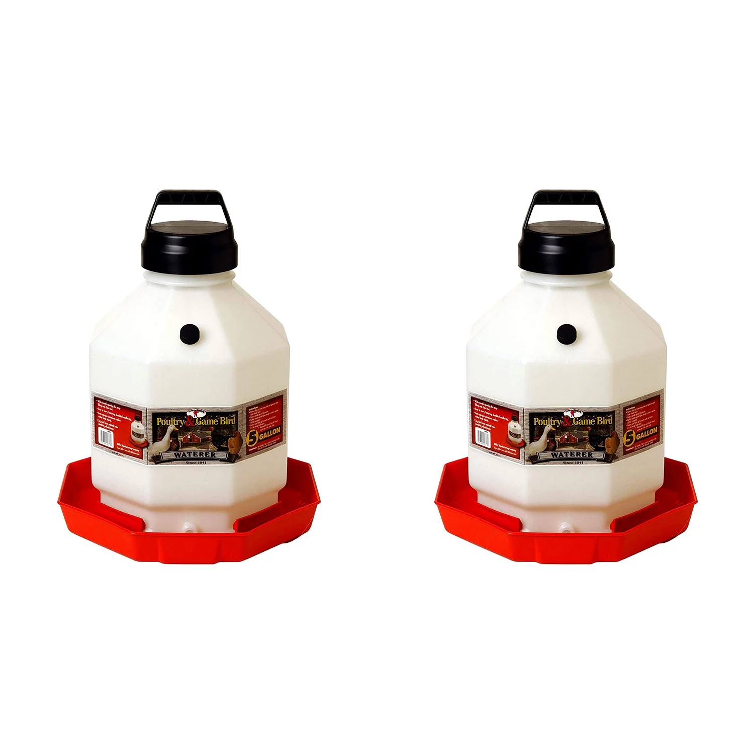 Little Giant PPF5 5 Gallon Automatic Poultry Waterer for Chickens, Red (2 Pack)