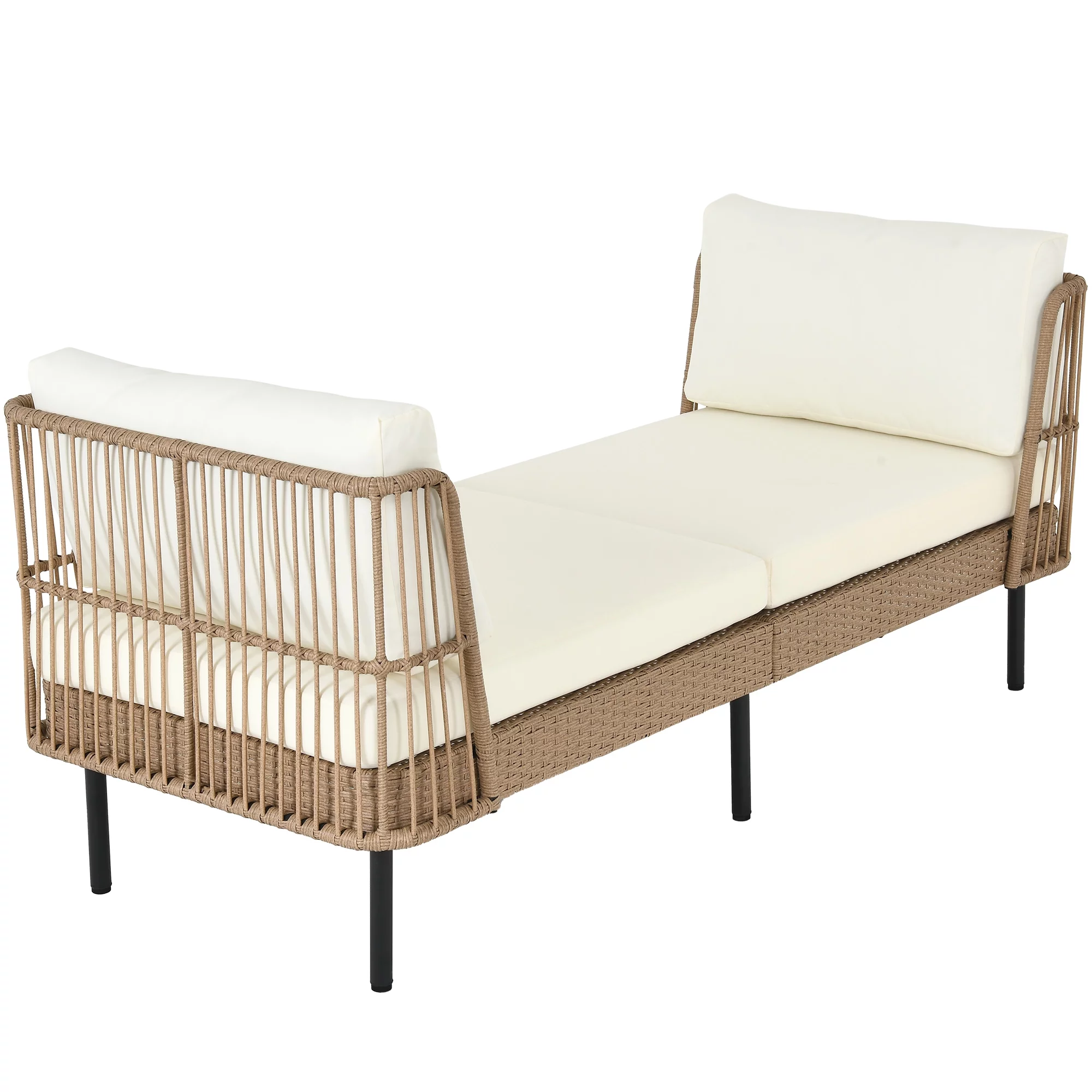 DWVO 74in Outdoor Daybed Wicker Patio Sofa Bed With Thickness Cushion Indoor Bed Lounger for Balcony Garden Deck Lawn - Beige