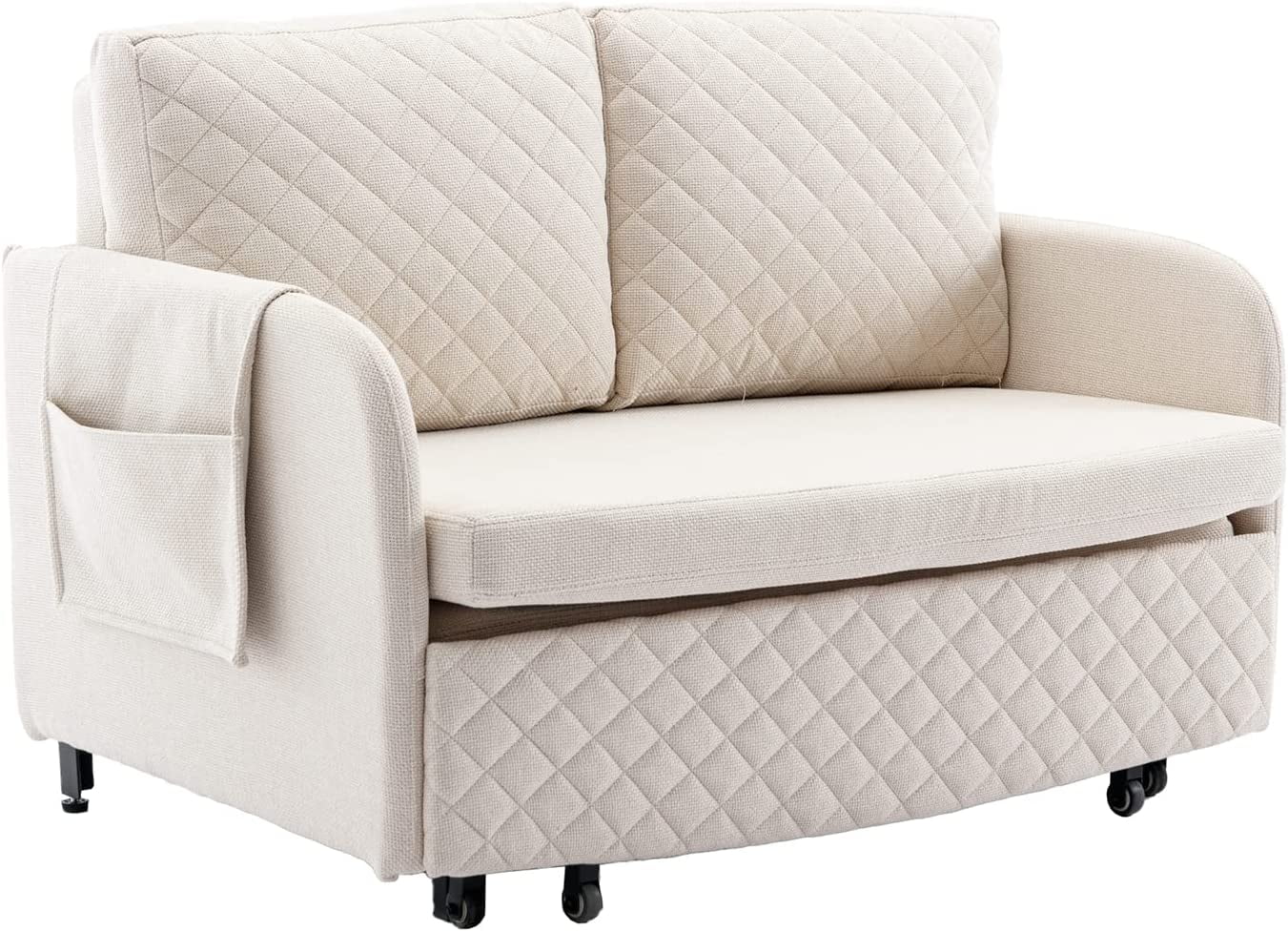 Tabaray Leather Loveseat Sleeper Sofa Bed,2 Seat Arm Chair with Side Pocket and Cushions,Mini Pull Out Couch for Bedroom,Office,Living Room,Small Space (Black Leather)