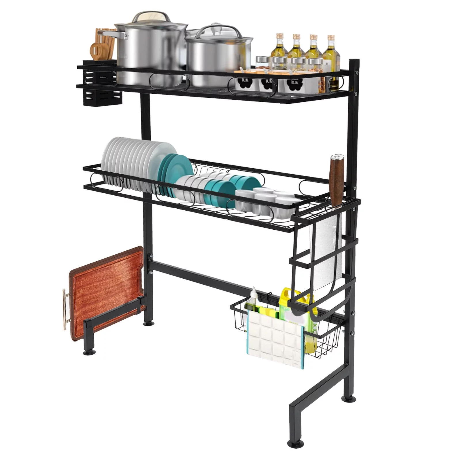 2-tiers Over-the-sink Adjustable Large 24.4'' Dish Drying Rack Large Drainage Multifunctional Kitchen Rack