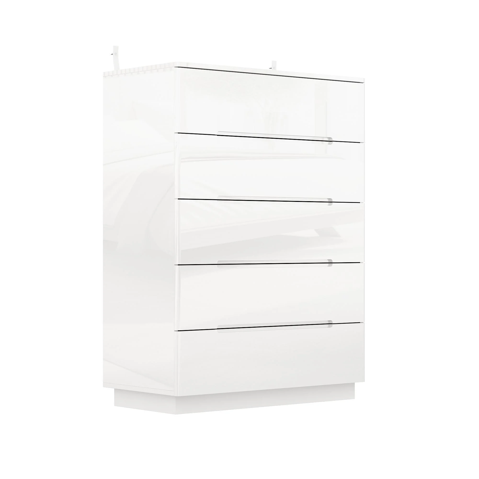 5 Drawer Chest Dresser w/High Gloss Drawers Chest With Light Storage White