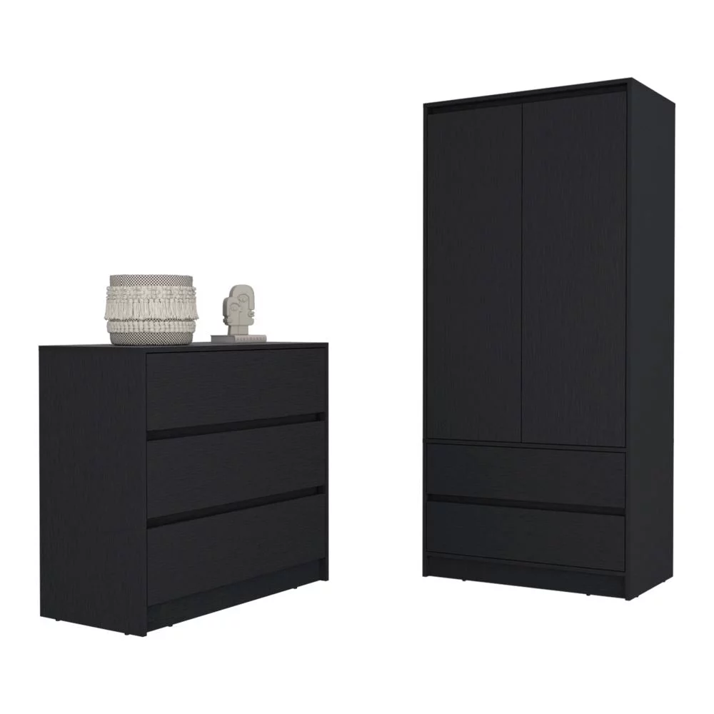 We Have Furniture Lewes 2 Piece Bedroom Set, Dresser + Armoire, Black Wengue Finish