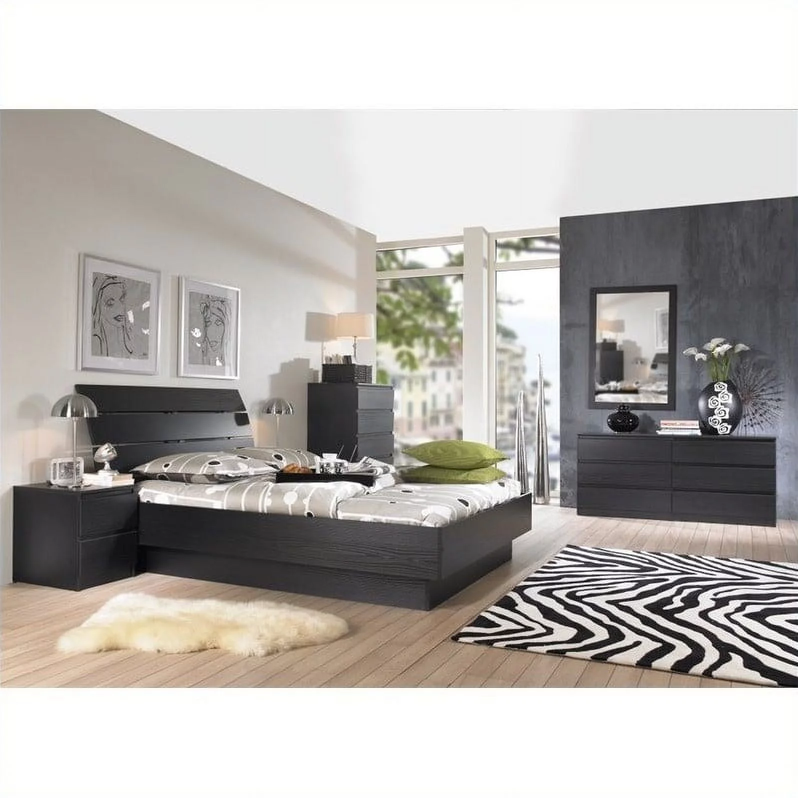 Scottsdale 3 Piece Set Nightstand and Dressers in Black Woodgrain
