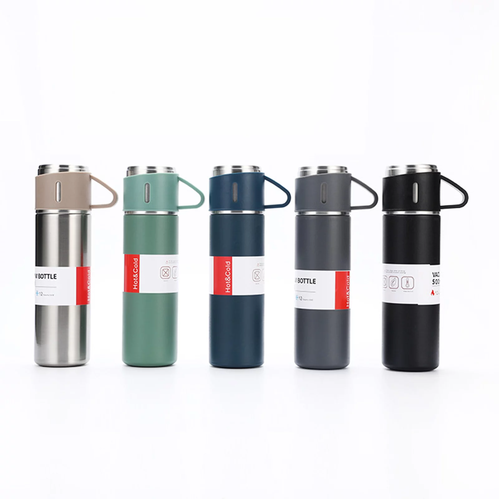 Tomshoo 500mL Insulated Bottle with 2 Extra Cups Stainless Steel Coffee Travel Mug Vacuum Insulation Technology Never Rust or Break Suitable for Gym and Yoga