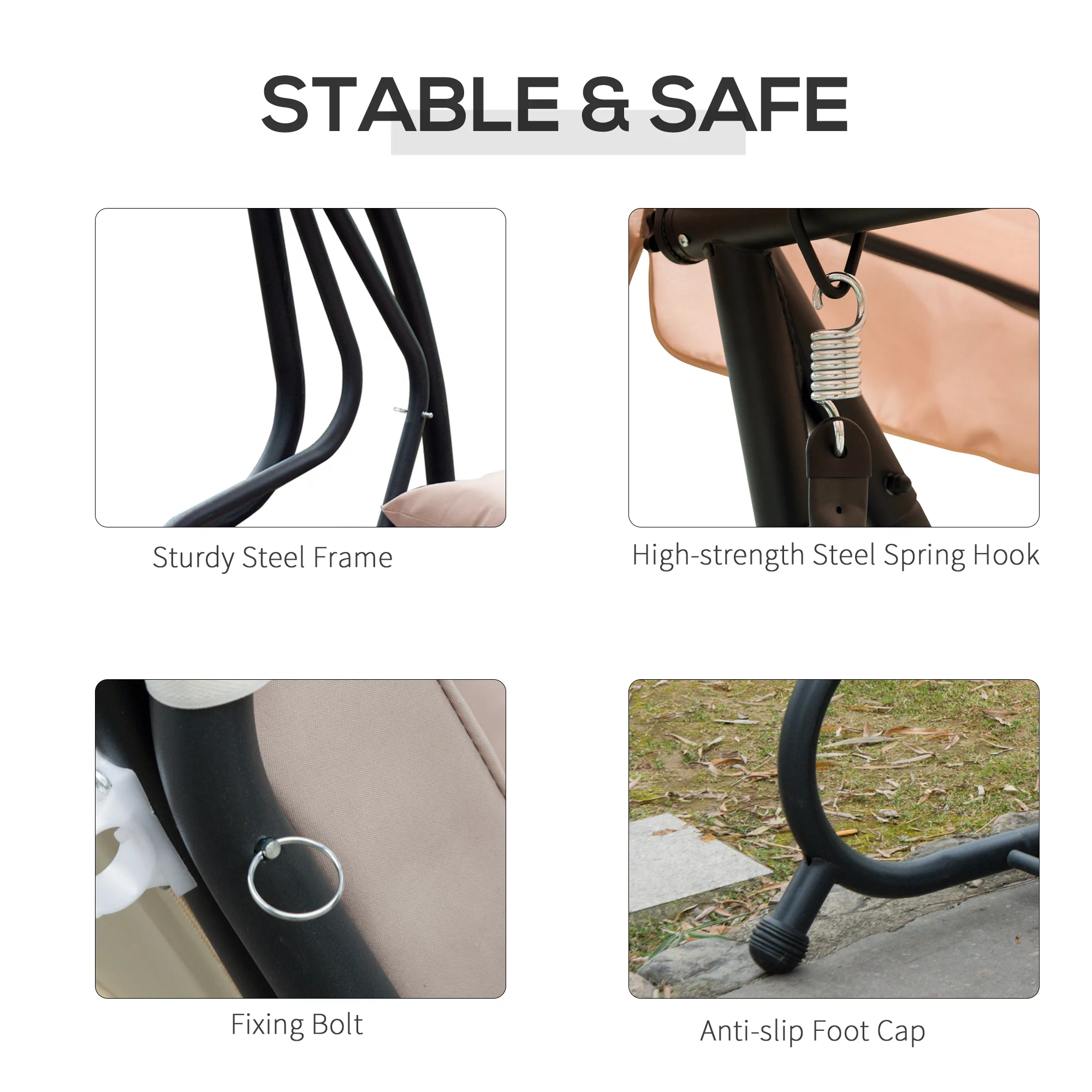 Outsunny 3-Seat Outdoor Patio Swing Chair, Converting Flatbed, Outdoor Swing Glider with Adjustable Canopy, Removable Cushion and Pillows, for Porch, Garden, Poolside, Backyard, Light Brown