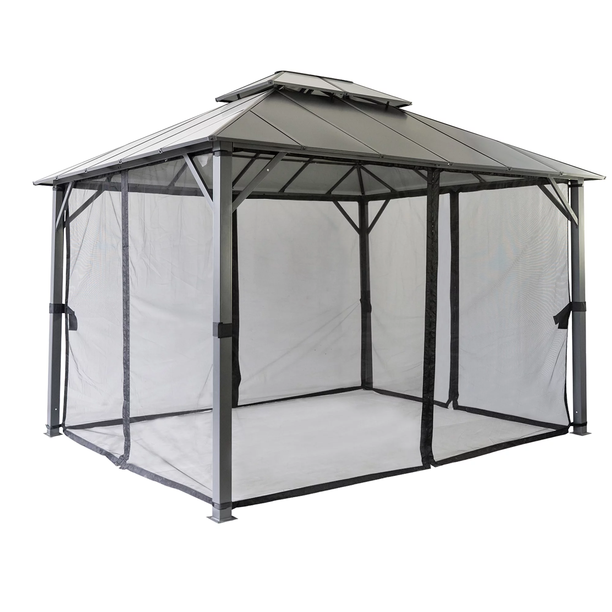 Mondawe 10'x12' Outdoor Hardtop Gazebo Insulated Aluminum Gazebo with Netting and Double Roof - Ideal Canopy Tent for Patio,Parties,Beach