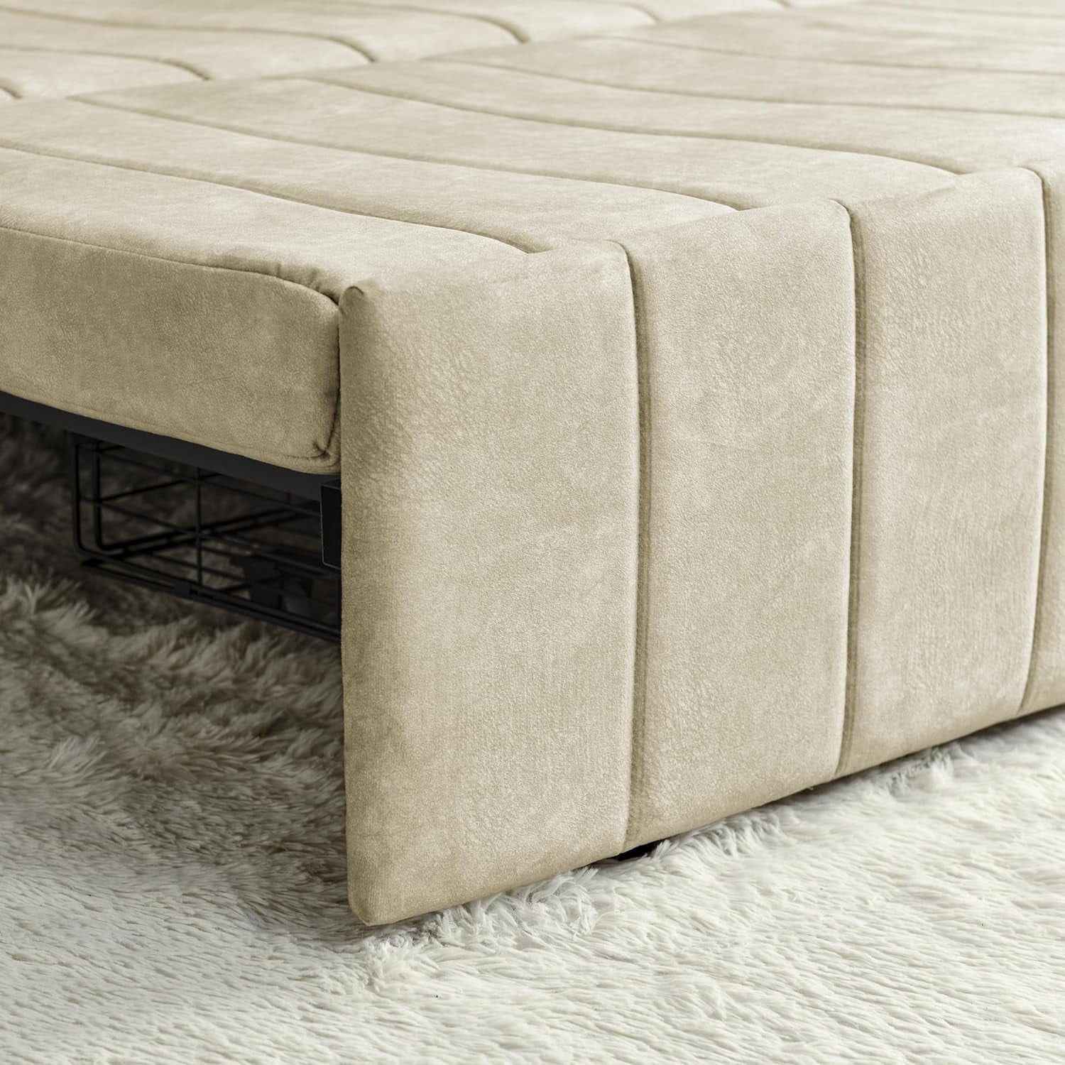 3-in-1 Convertible Sleeper Sofa Bed,Pull-Out Bed Sleeper with Rolled Arms Decorated with Copper Nails,Modern Upholstered 3 Seats Sofabed with Two Drawers and Two Pillows,Black